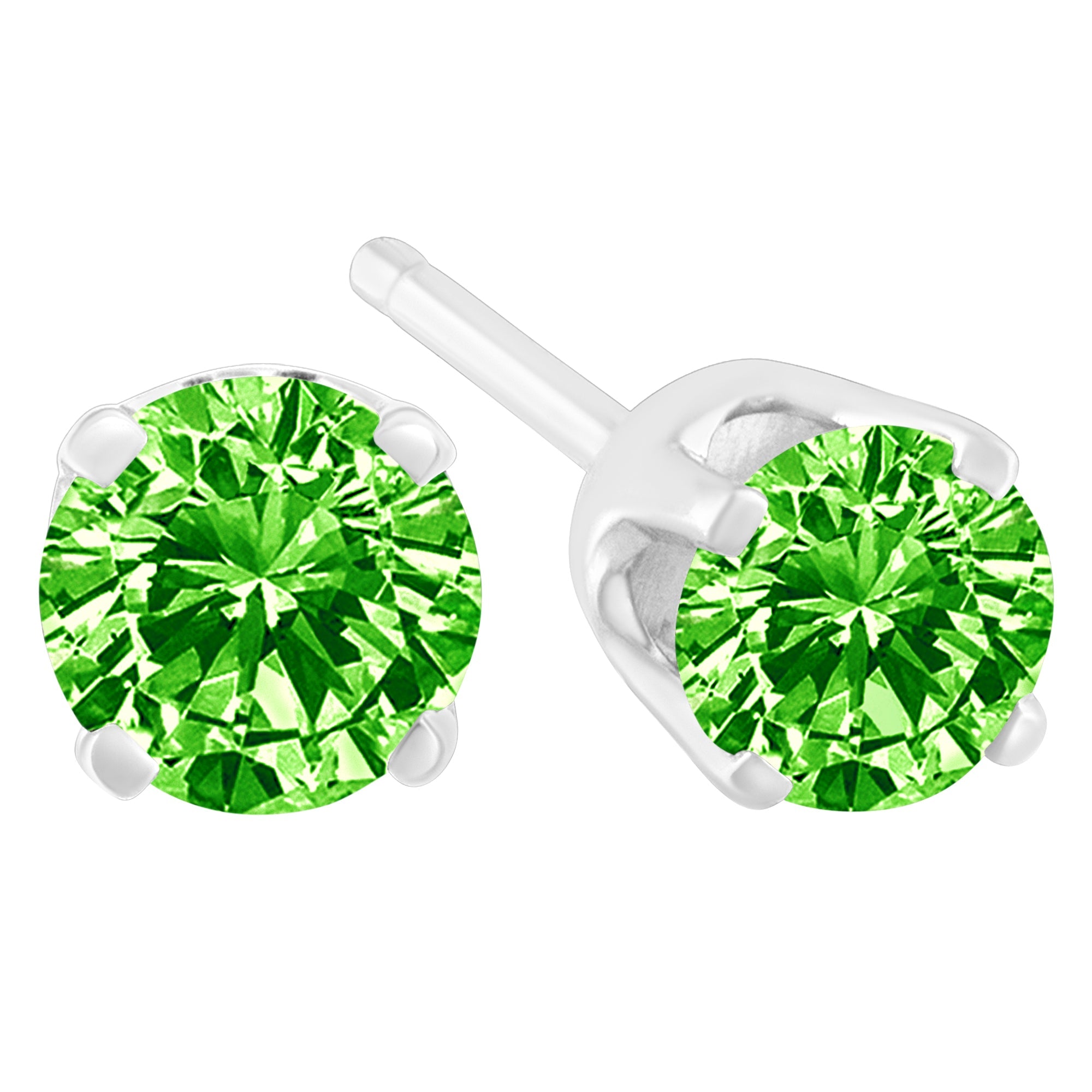 .925 Sterling Silver 1/5 Cttw Round Brilliant-Cut Green Diamond Classic 4-Prong Stud Earrings Fancy Color-Enhanced, I2-I3 Clarity on sale at MyriadMart