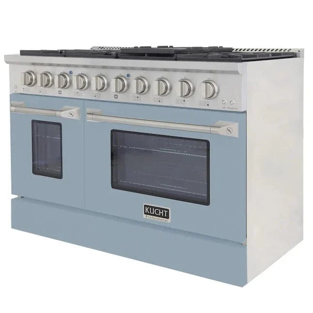 Kucht 48" Gas Range in Stainless Steel with Light Blue Oven Doors, KNG481-LB on sale at MyriadMart