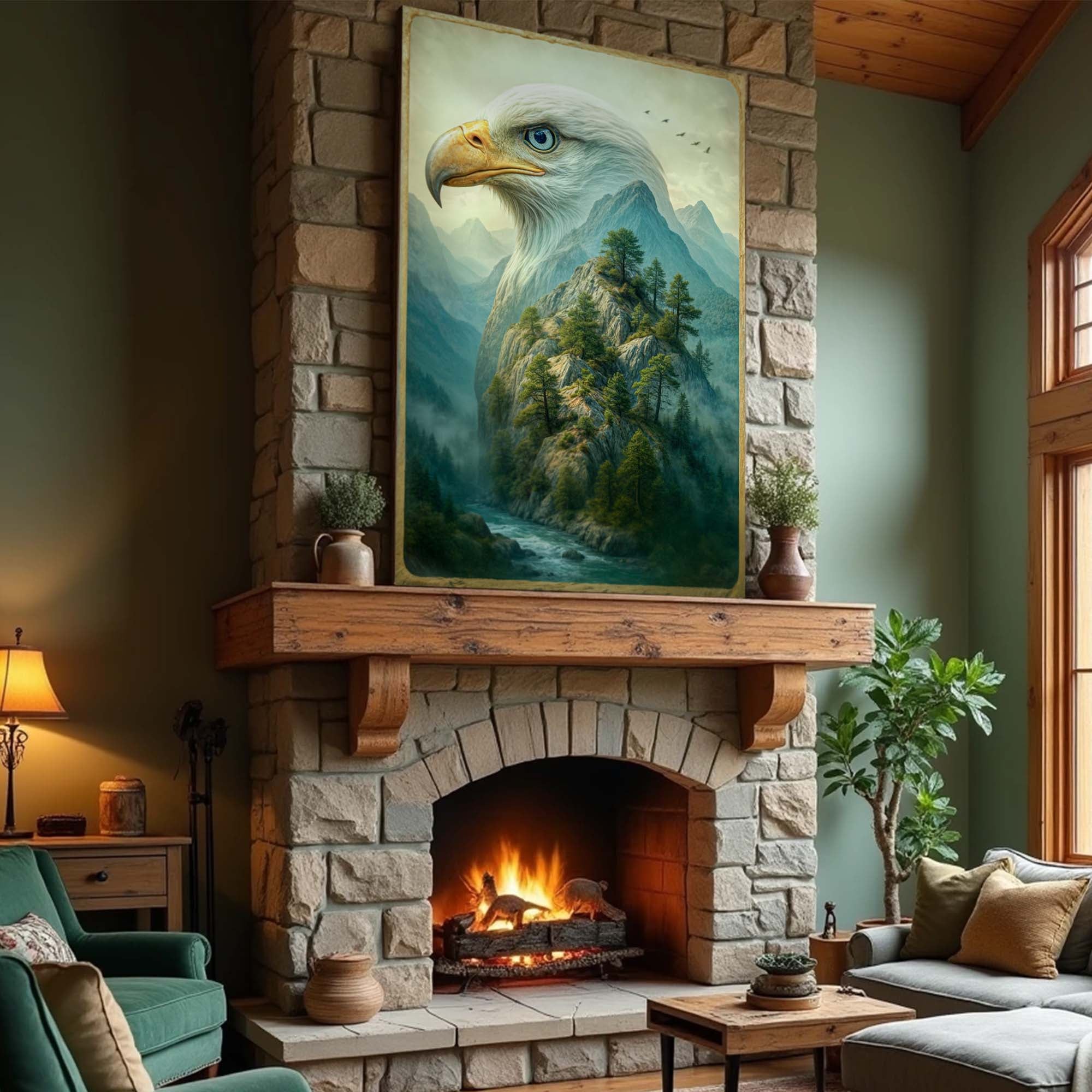 Eagle Over The Canyon Double Exposure Wall Art on sale at MyriadMart