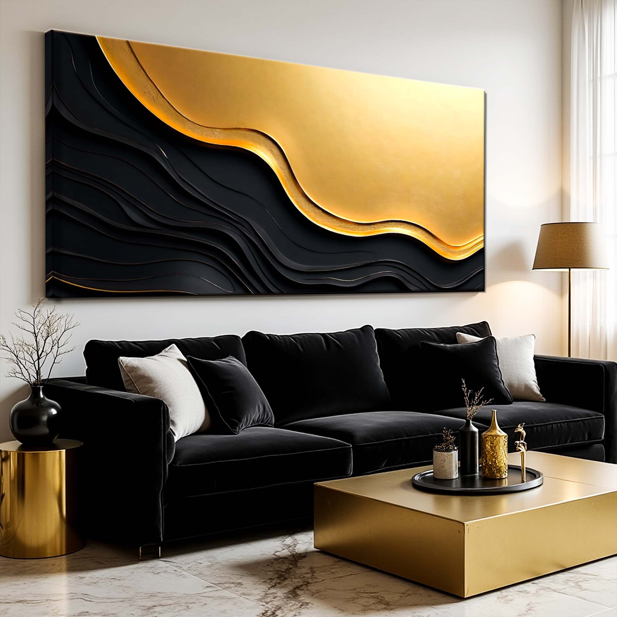 Black And Gold Minimalist Abstract V on sale at MyriadMart