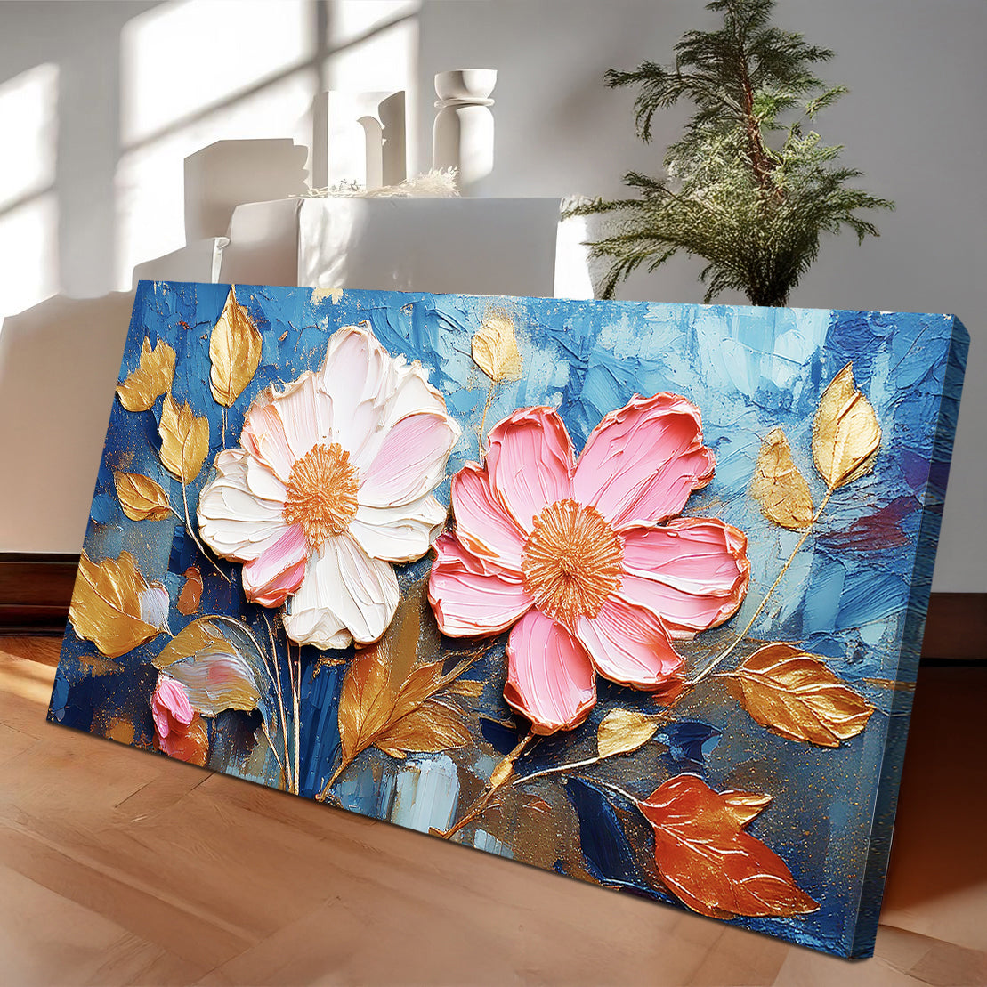Golden Petals Impasto Wall Art on sale at MyriadMart