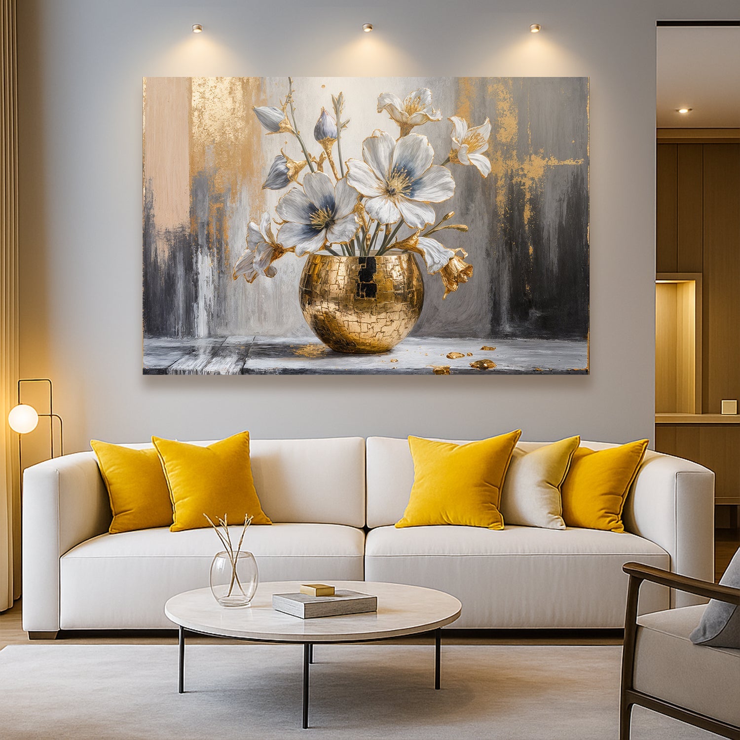 Magnolia Bloom in Gold Abstract Wall Art on sale at MyriadMart