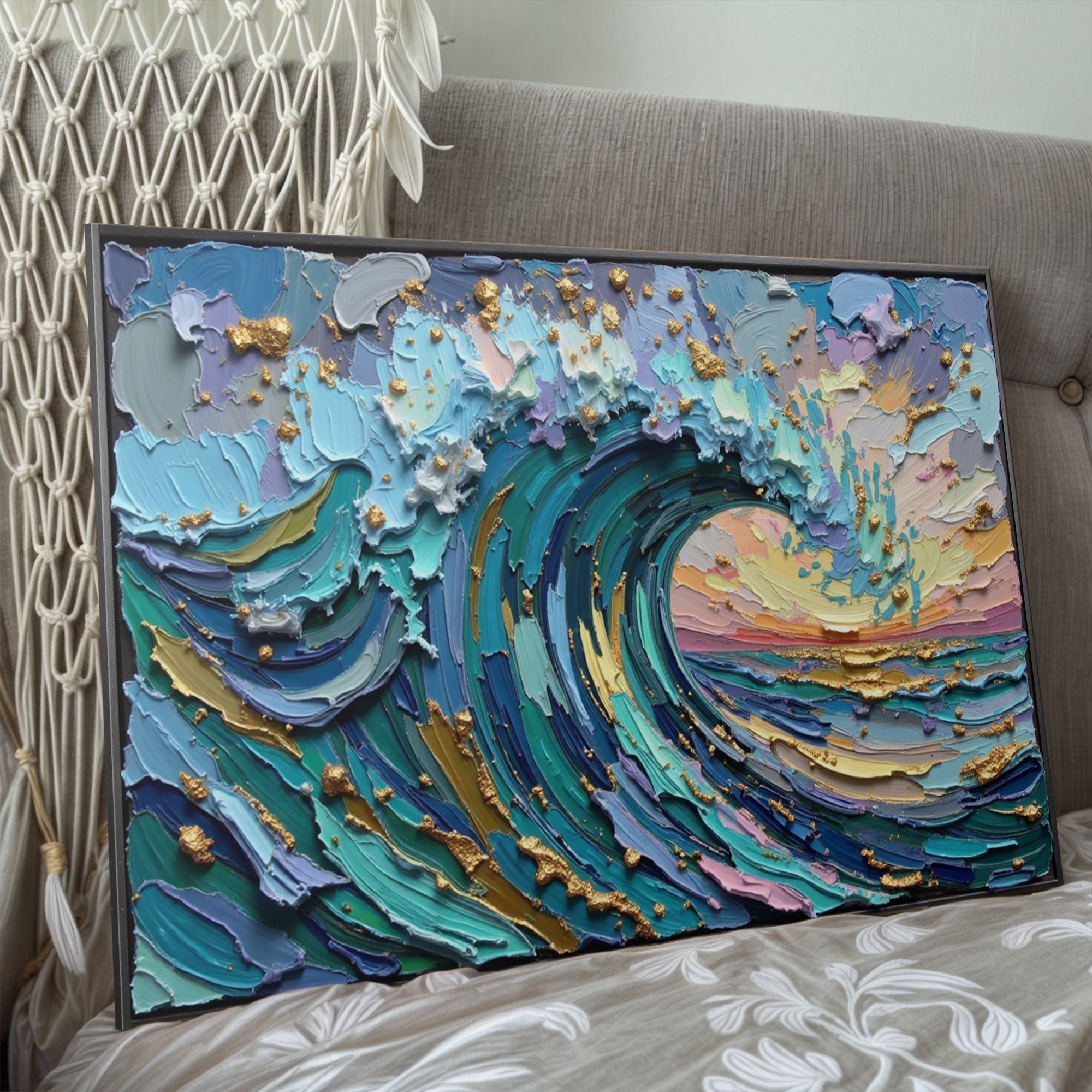 Golden Tide Impasto Wall Art on sale at MyriadMart