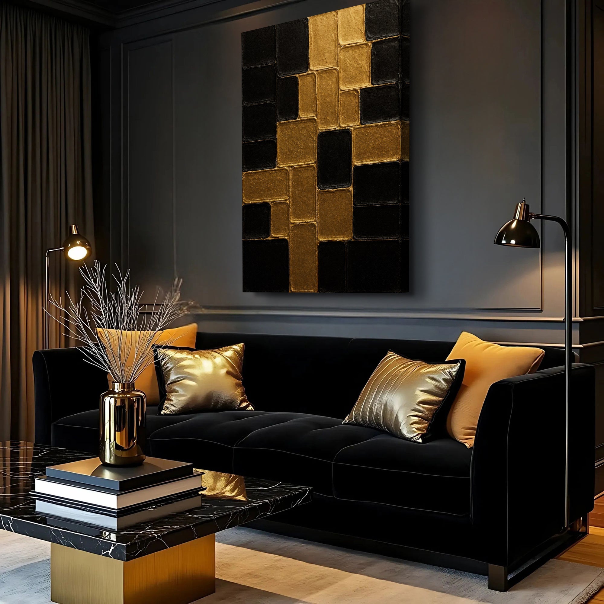 Contemporary Black and Gold Wall Art II on sale at MyriadMart