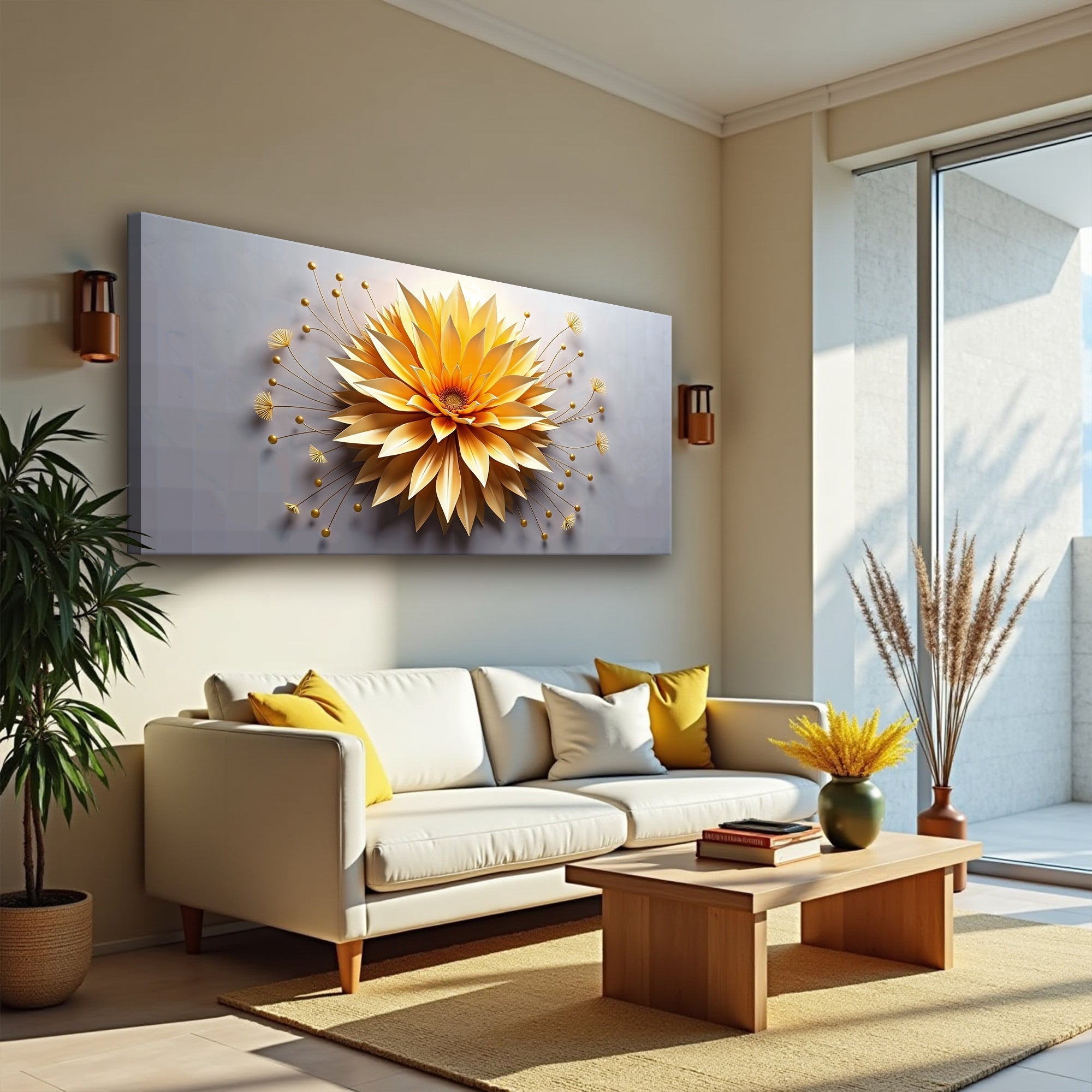 Golden Dandelion Minimalist Abstract Wall Art on sale at MyriadMart