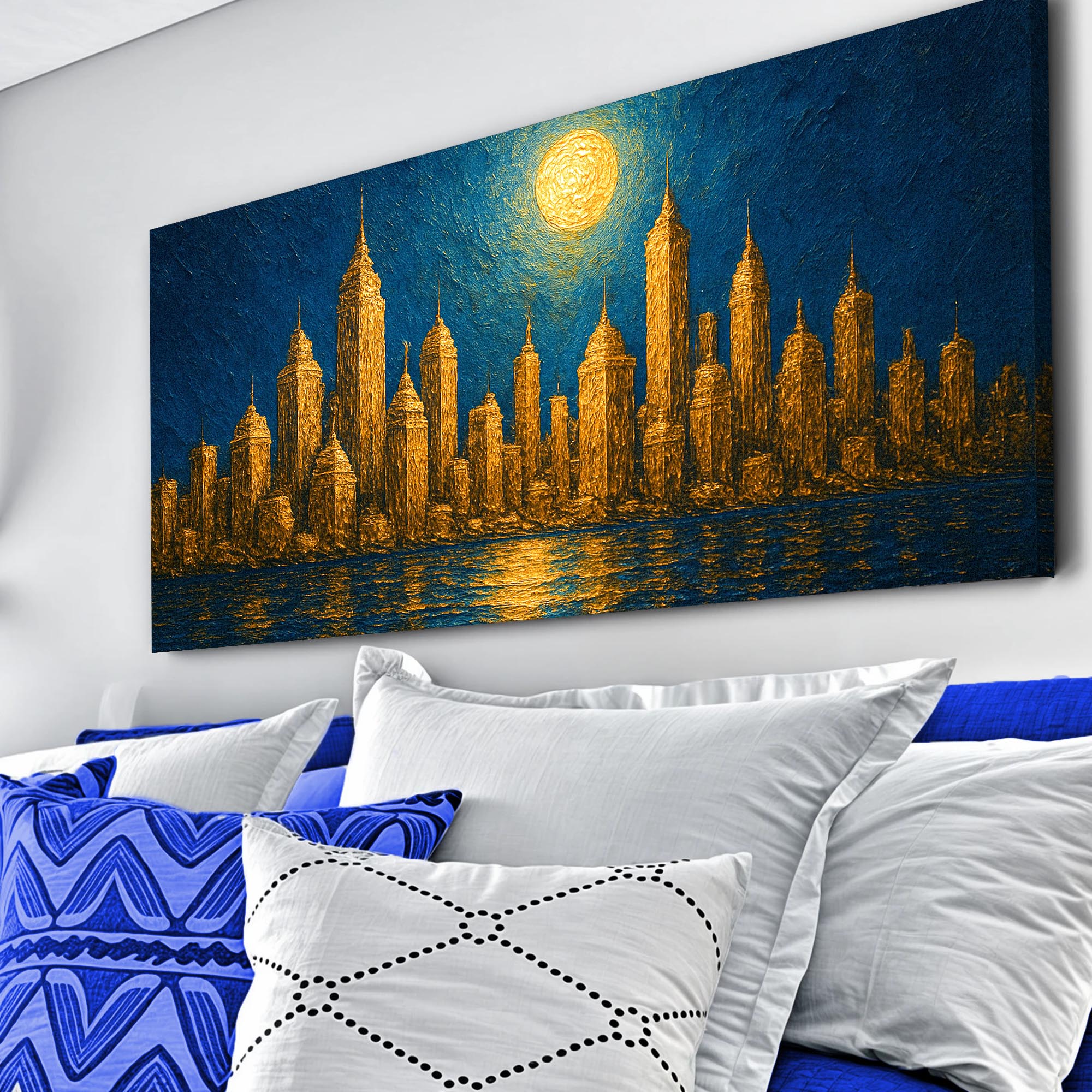 Golden Metropolis Cityscape Impasto Wall Art on sale at MyriadMart
