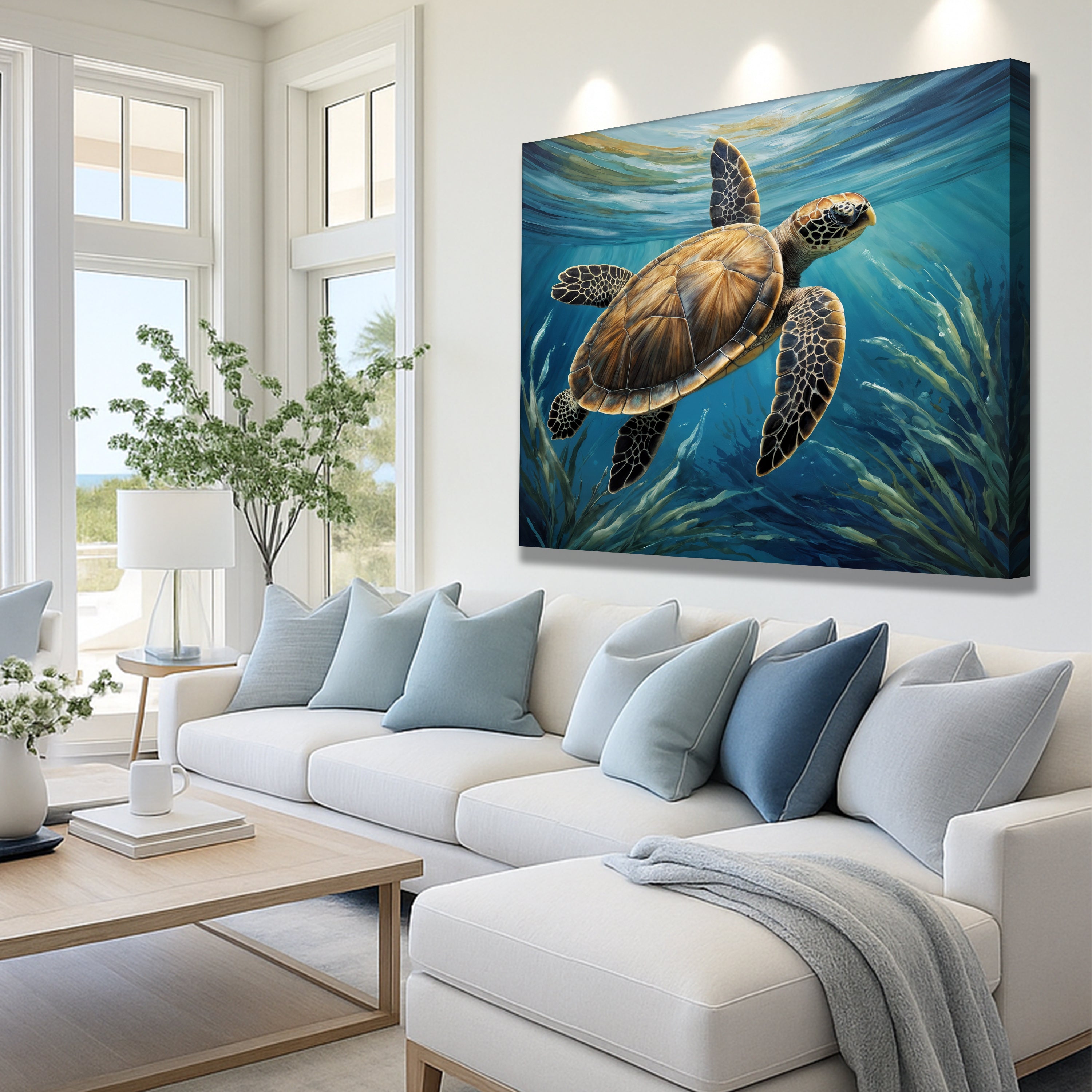 Turtle In Seagrass Coastal Wall Art on sale at MyriadMart