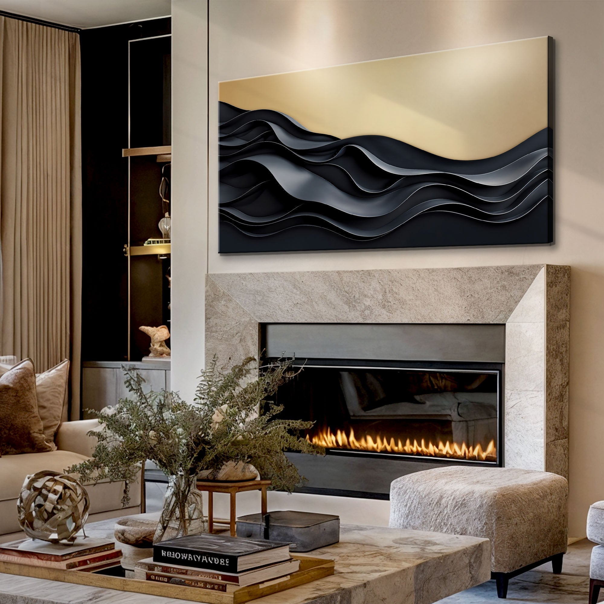 Black and Gold Minimalist Abstract Wall Art II on sale at MyriadMart