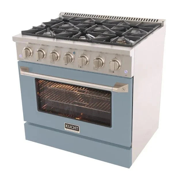 Kucht 36" Gas Range, Stainless Steel with Light Blue Oven Door, KNG361-LB on sale at MyriadMart