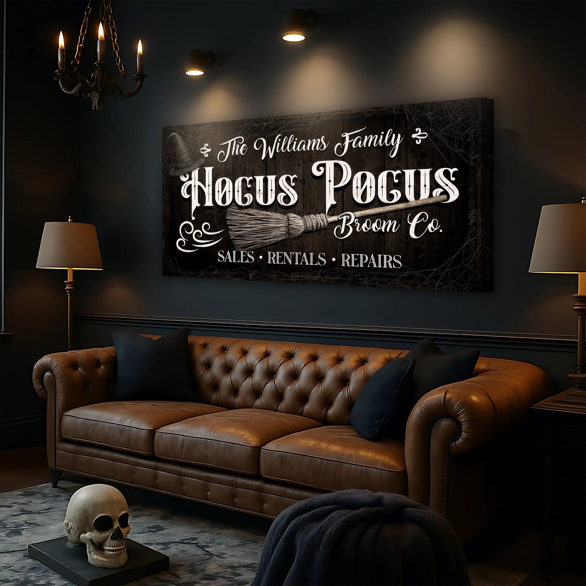 Personalized Hocus Pocus Broom Co. Wall Sign on sale at MyriadMart