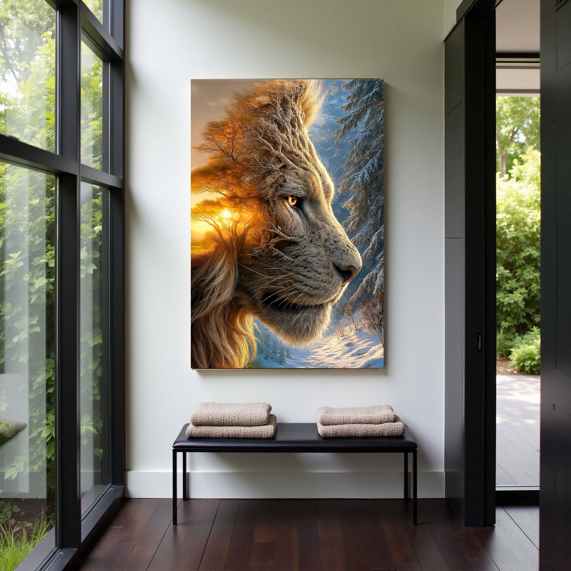Lion Winter Summer Surrealism Wall Art on sale at MyriadMart