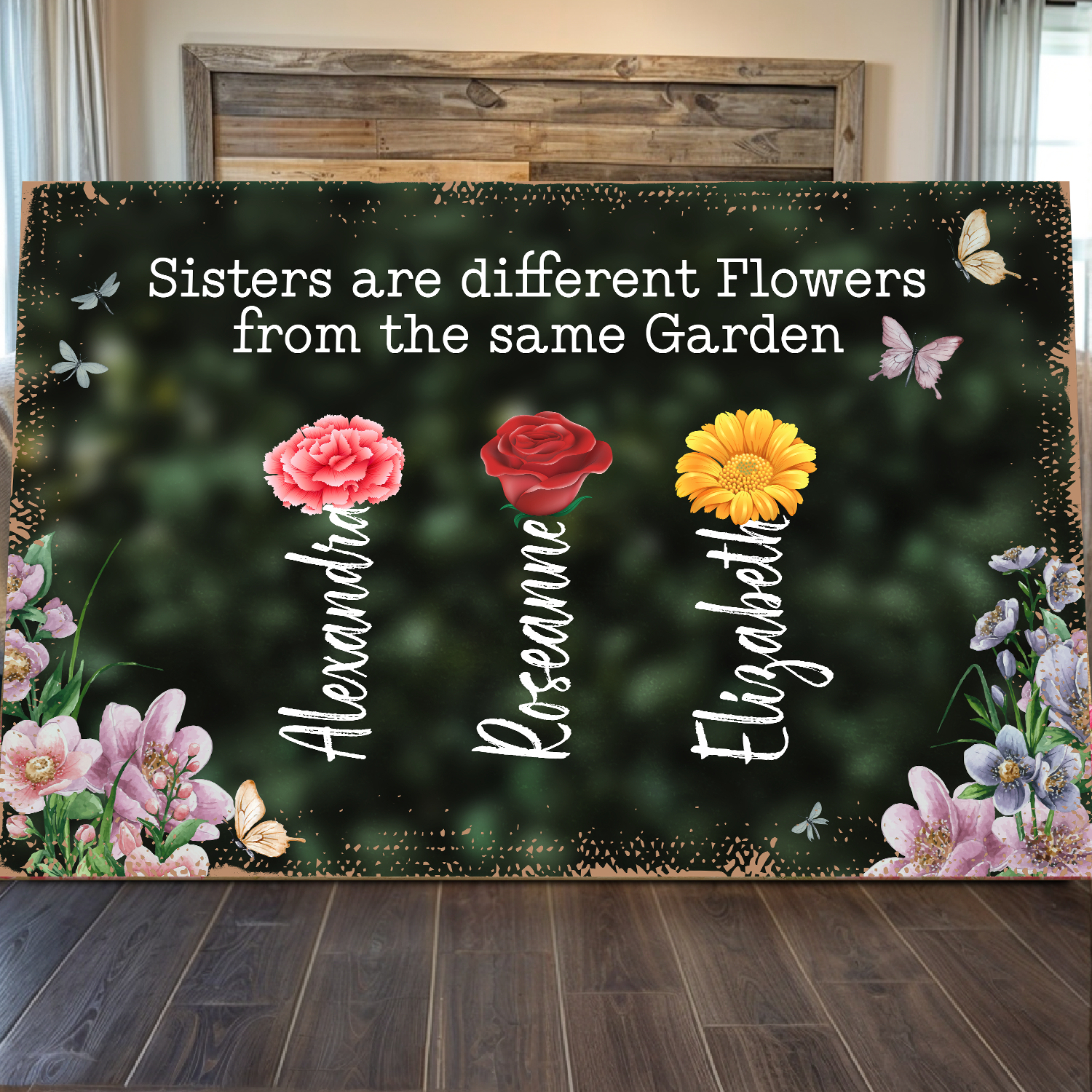 Sisters Are Different Flowers From The Same Garden Sign on sale at MyriadMart