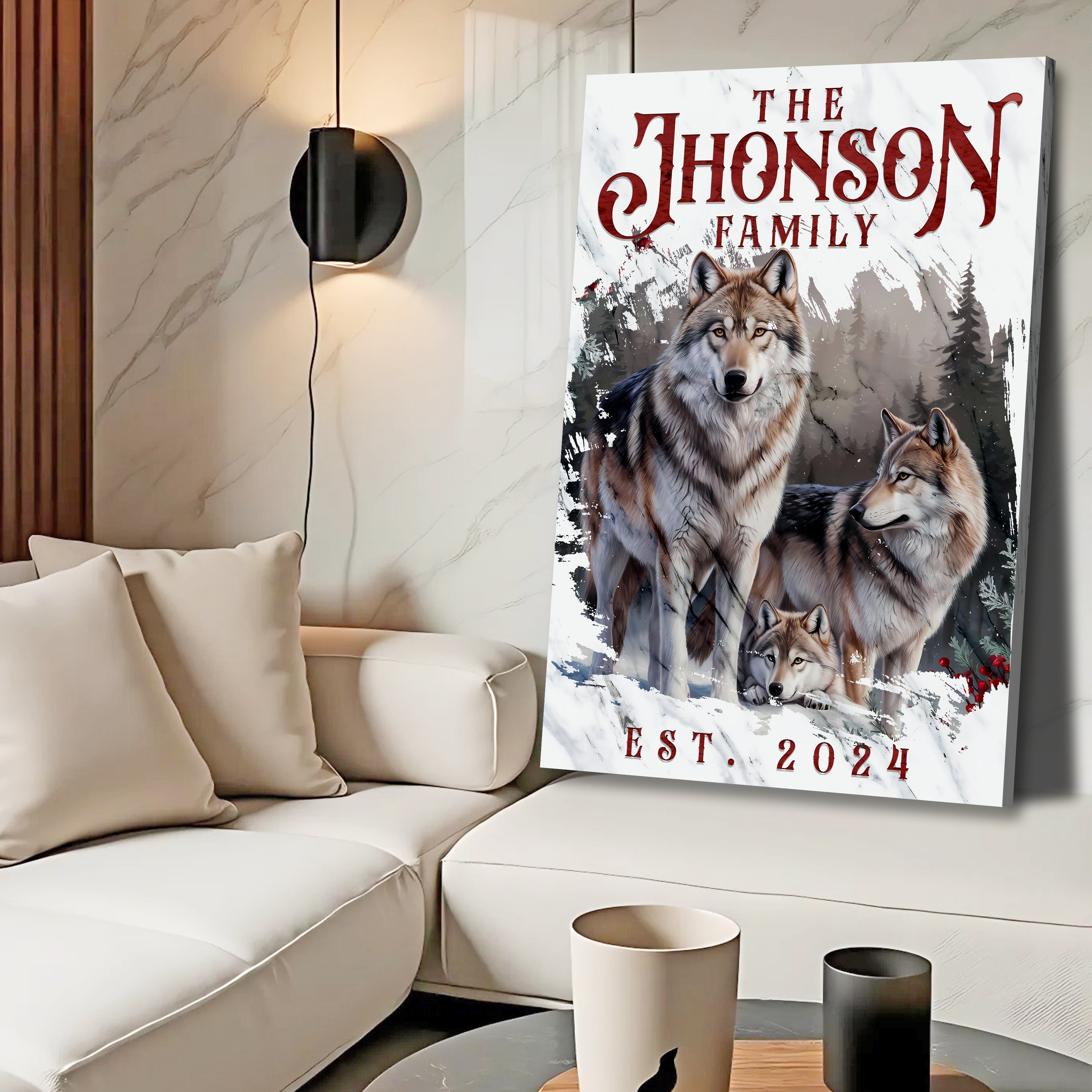 Personalized Wolf Family Wall Art on sale at MyriadMart