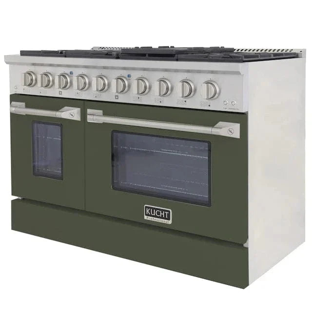 Kucht 48" Propane Range in Stainless Steel, Olive Green Doors, KNG481/LP-OG on sale at MyriadMart