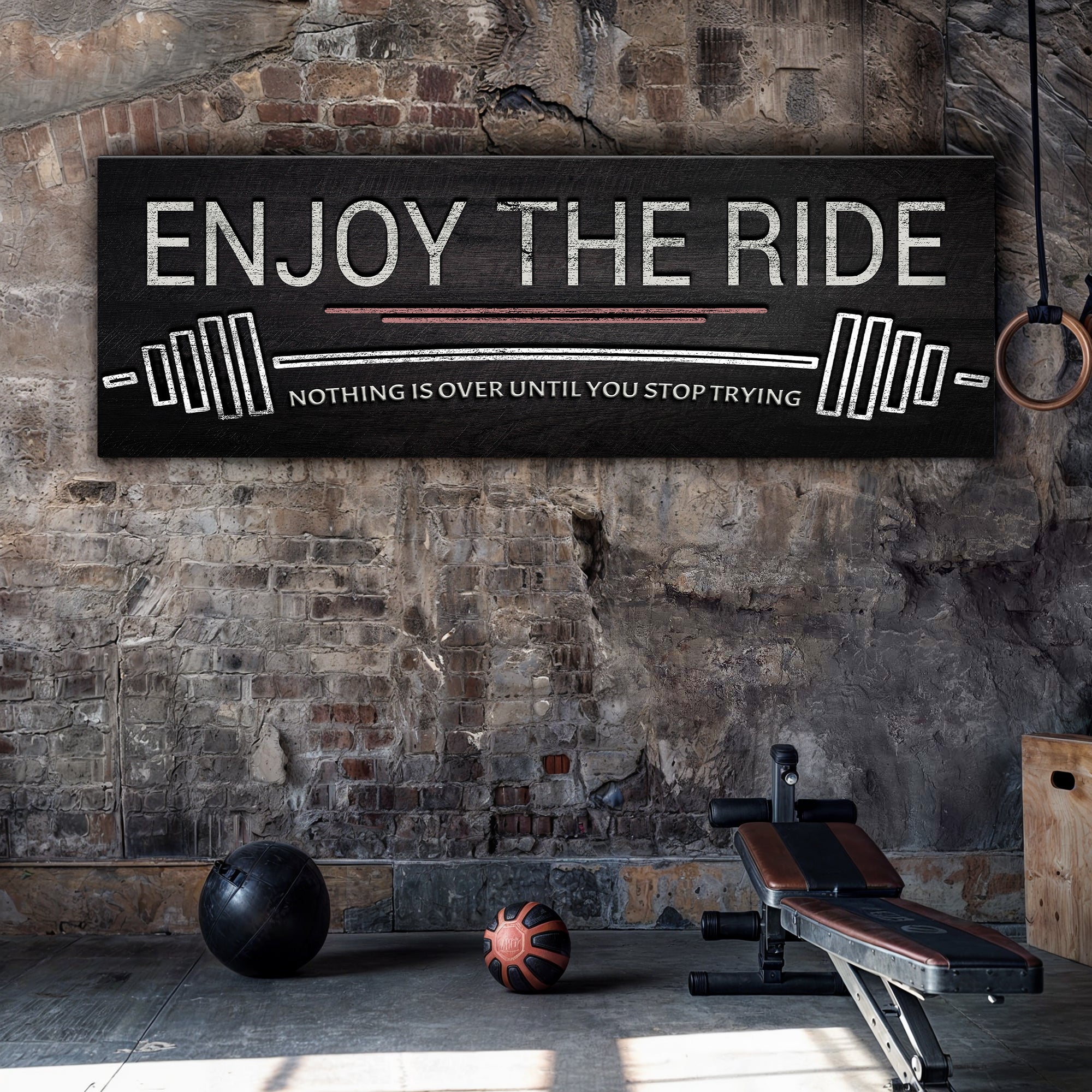 Enjoy The Ride Gym Sign on sale at MyriadMart