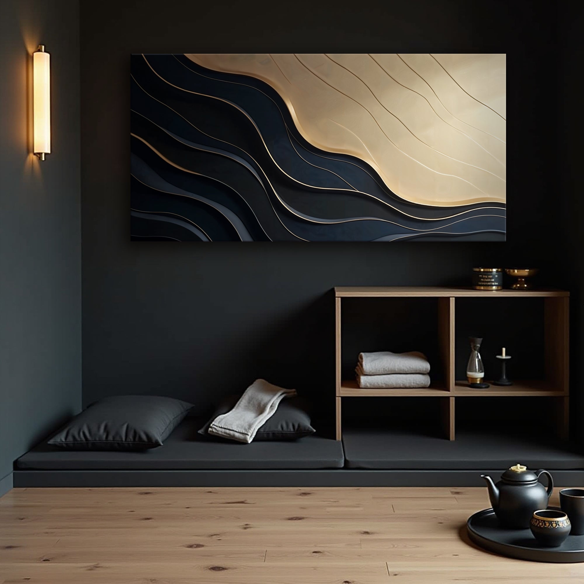 Black And Gold Minimalist Abstract VII on sale at MyriadMart