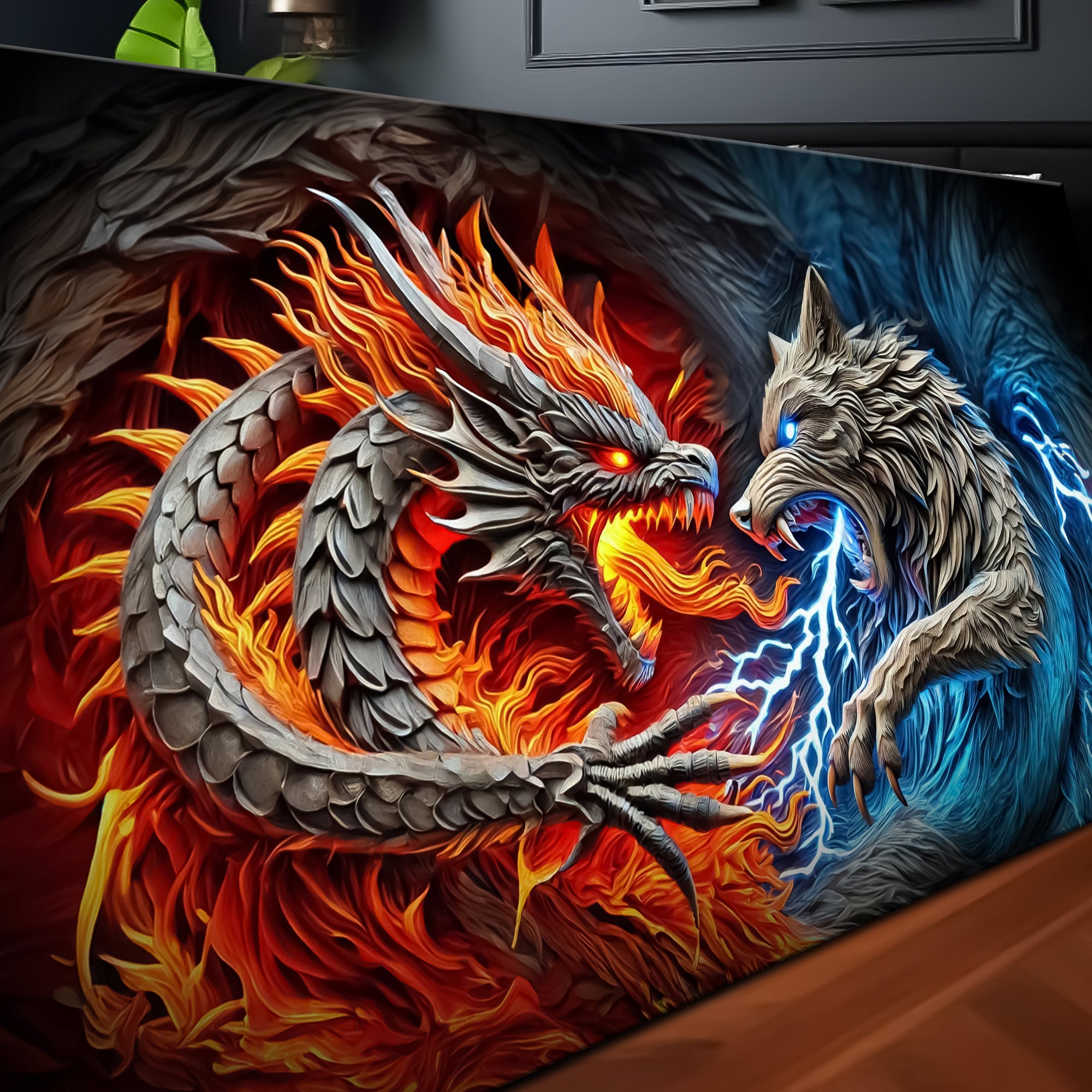 3D Dragon and Wolf Wall Art II on sale at MyriadMart
