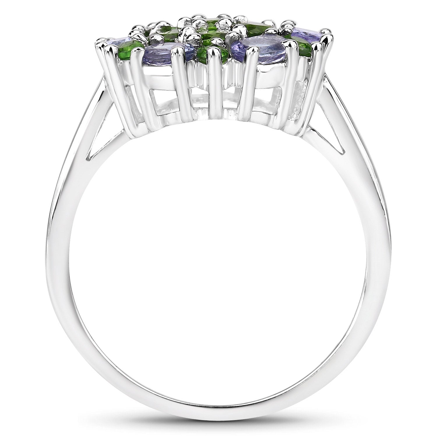 2.03 Carat Genuine Tanzanite and Chrome Diopside .925 Sterling Silver Ring on sale at MyriadMart