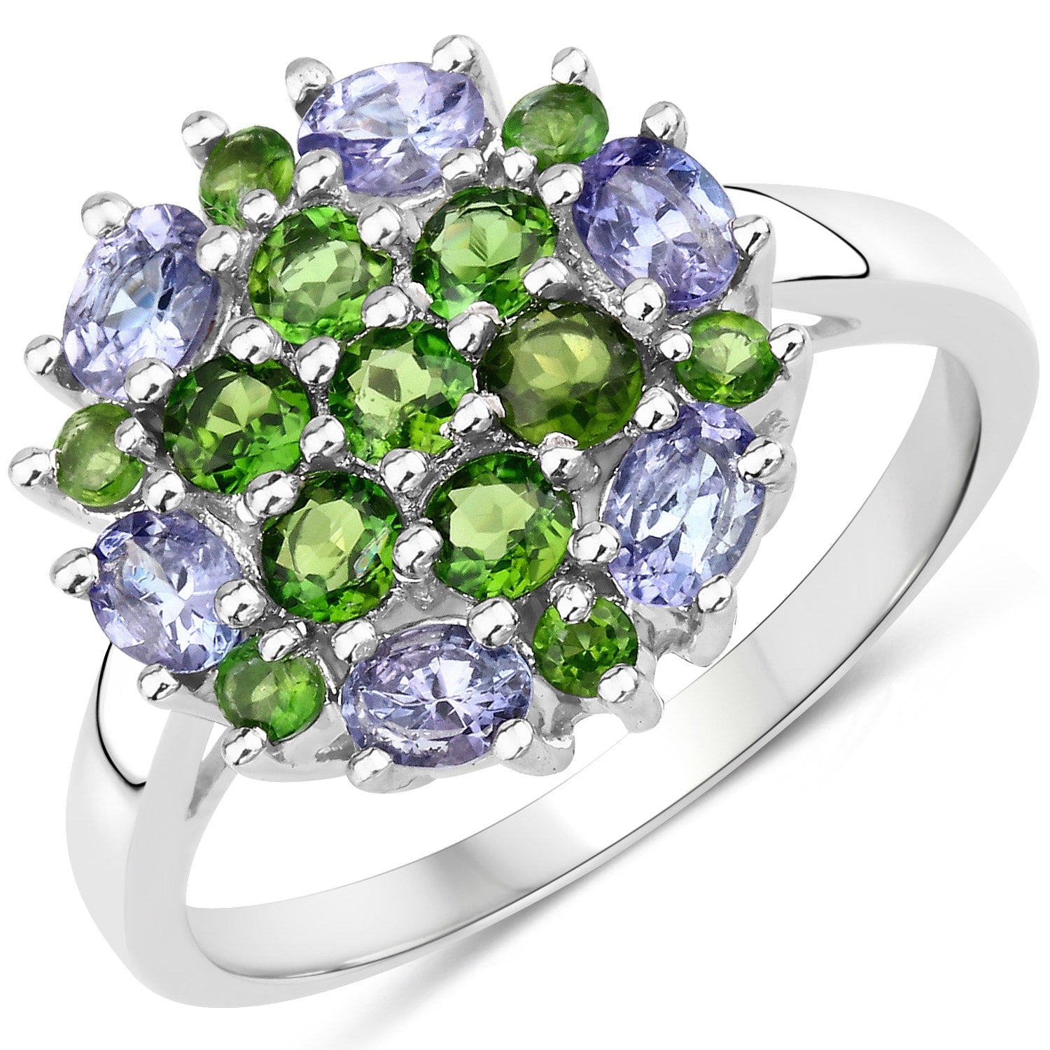 2.03 Carat Genuine Tanzanite and Chrome Diopside .925 Sterling Silver Ring on sale at MyriadMart