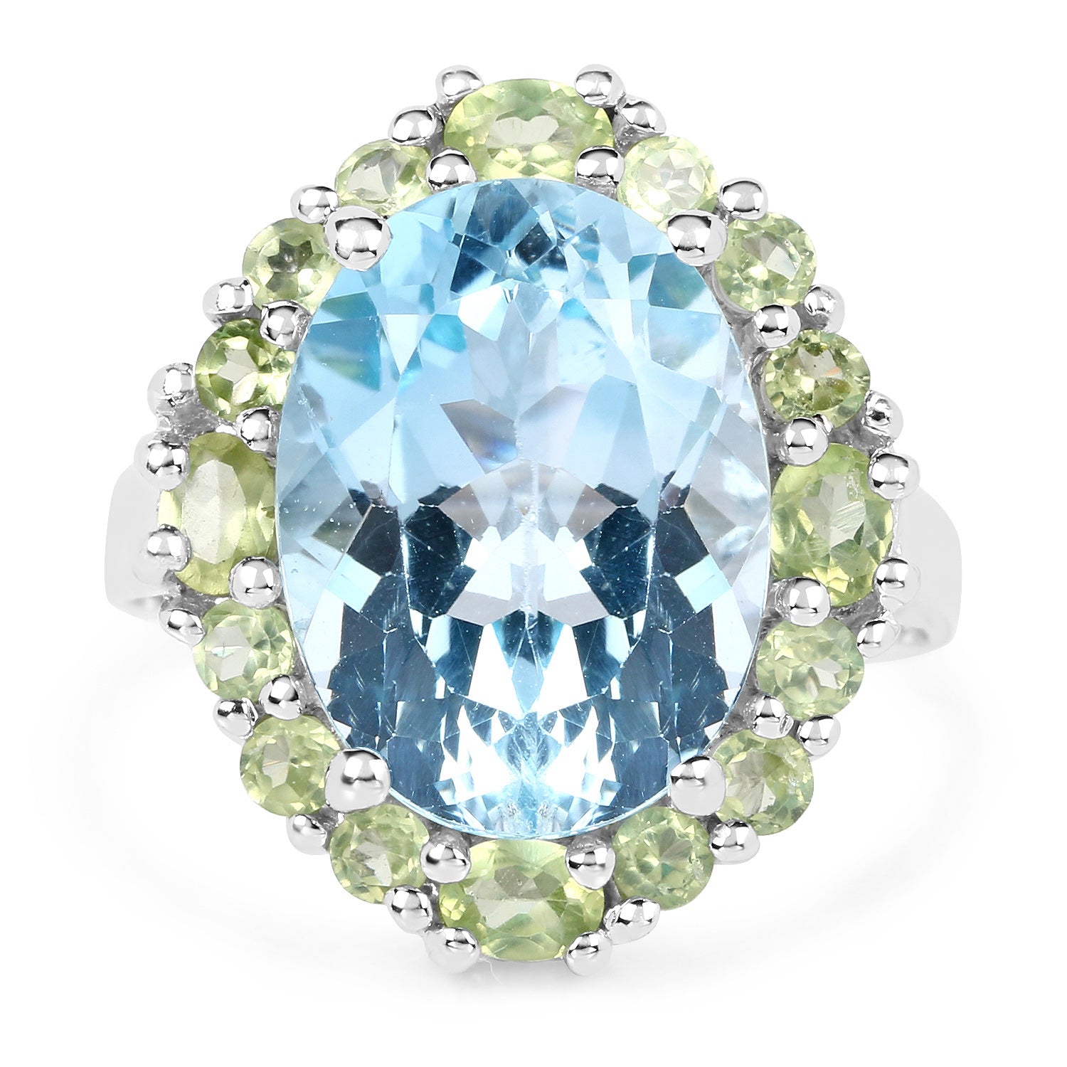 12.77 Carat Genuine Blue Topaz and Peridot .925 Sterling Silver Ring on sale at MyriadMart