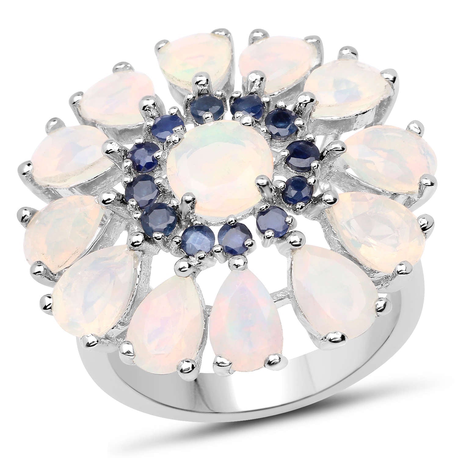 3.98 Carat Genuine Ethiopian Opal and Blue Sapphire .925 Sterling Silver Ring on sale at MyriadMart
