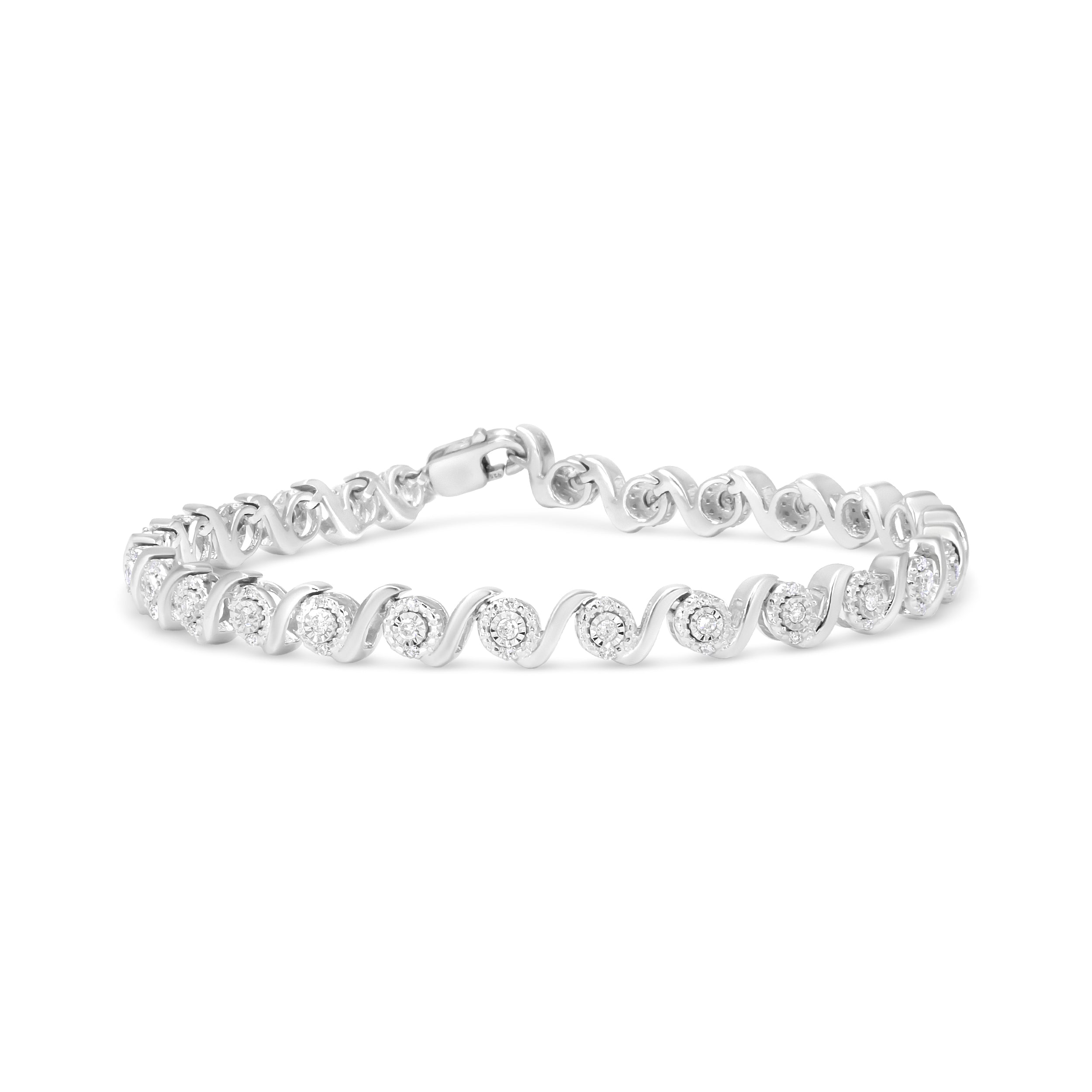 .925 Sterling Silver 1/2 Cttw Round Diamond Halo S-Link Bracelet I-J Color, I2-I3 Clarity - 7.25" on sale at MyriadMart