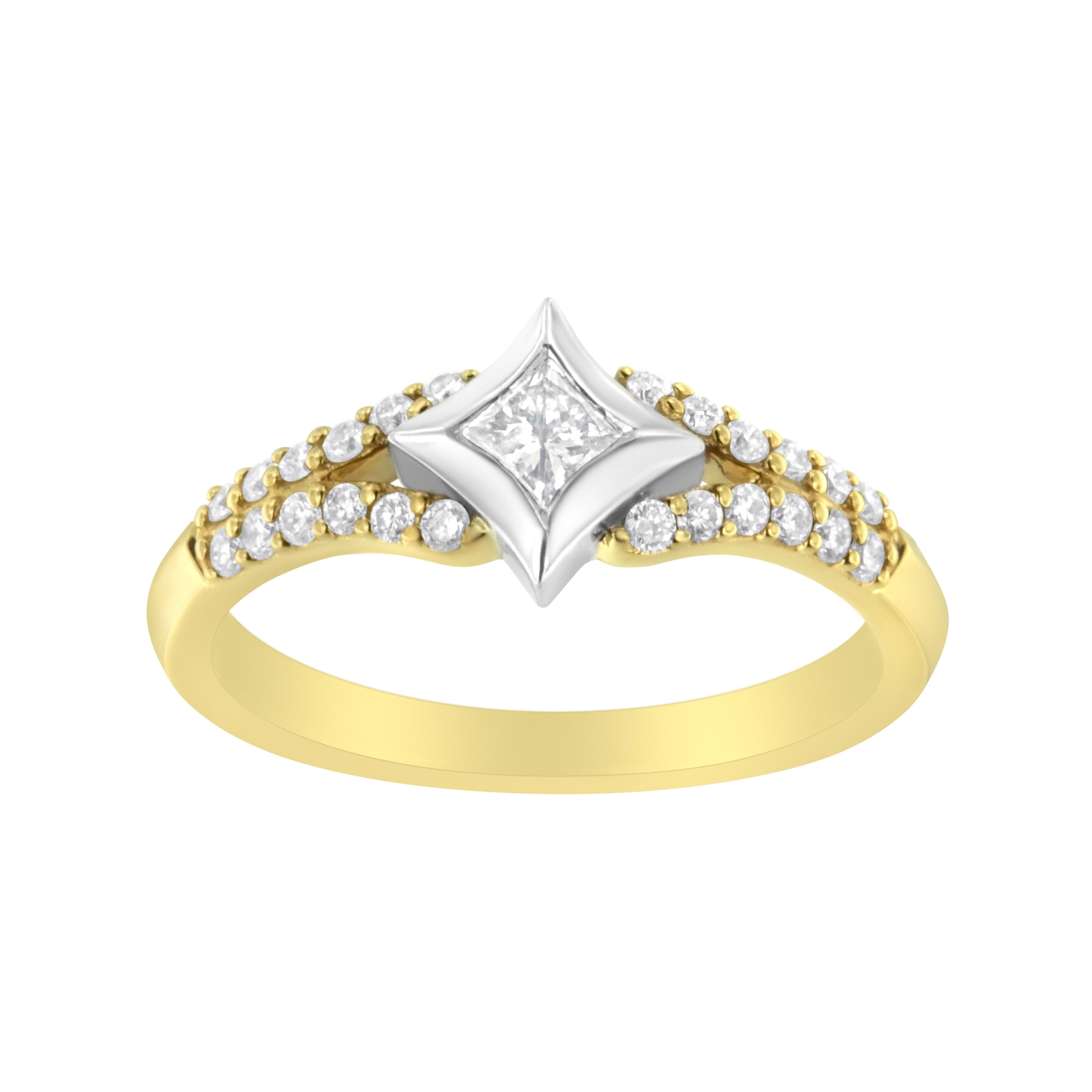10K Two Tone Color 1/2 Cttw Diamond Kite and Split Shank Ring H-I Color,SI2-I1 Clarity on sale at MyriadMart