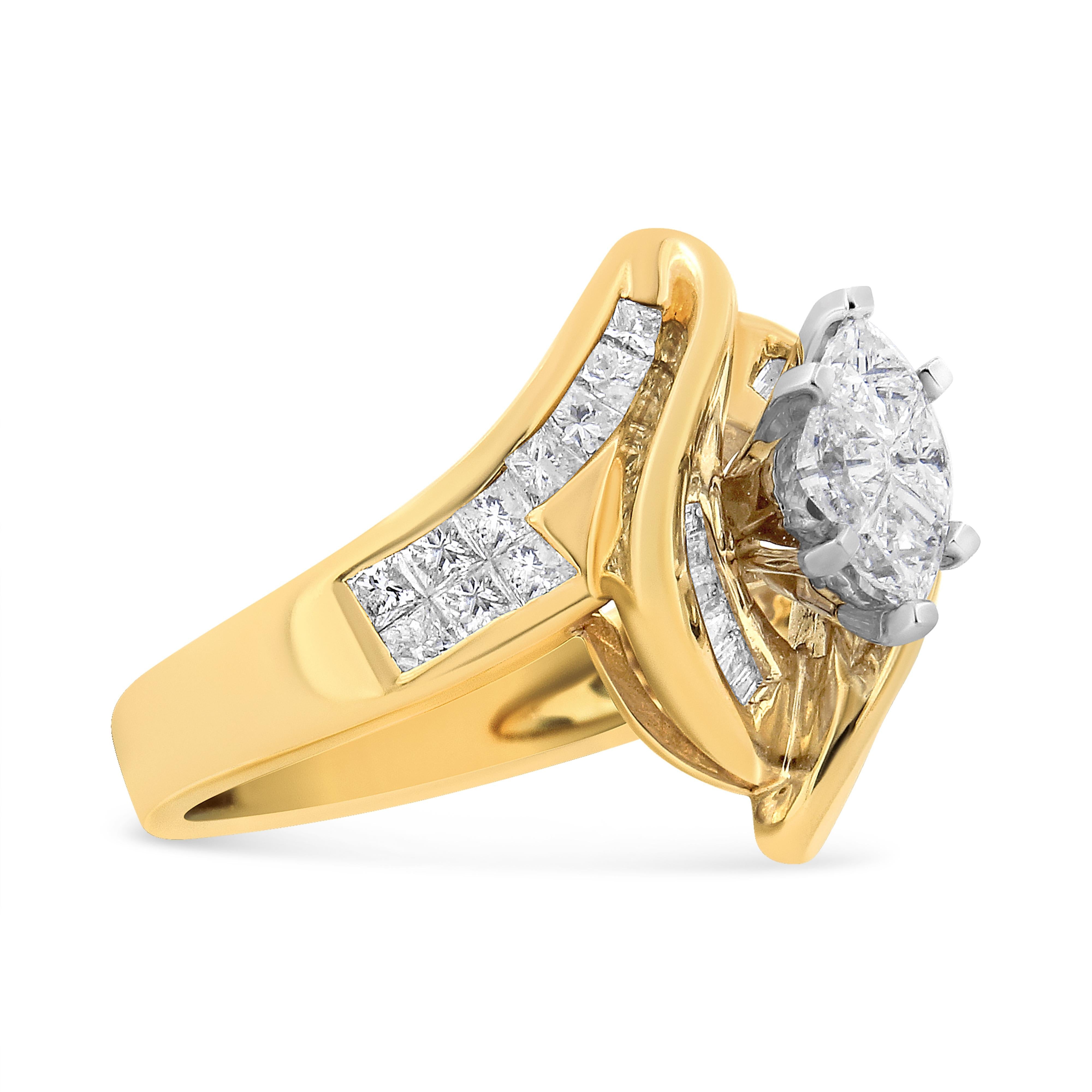 14K Yellow Gold Princess, Baguette, and Pie cut Diamond Marquise Shaped Ring 1 1/4 Cttw, G-H Color, SI1-SI2 Clarity - Size 5-1/2 on sale at MyriadMart