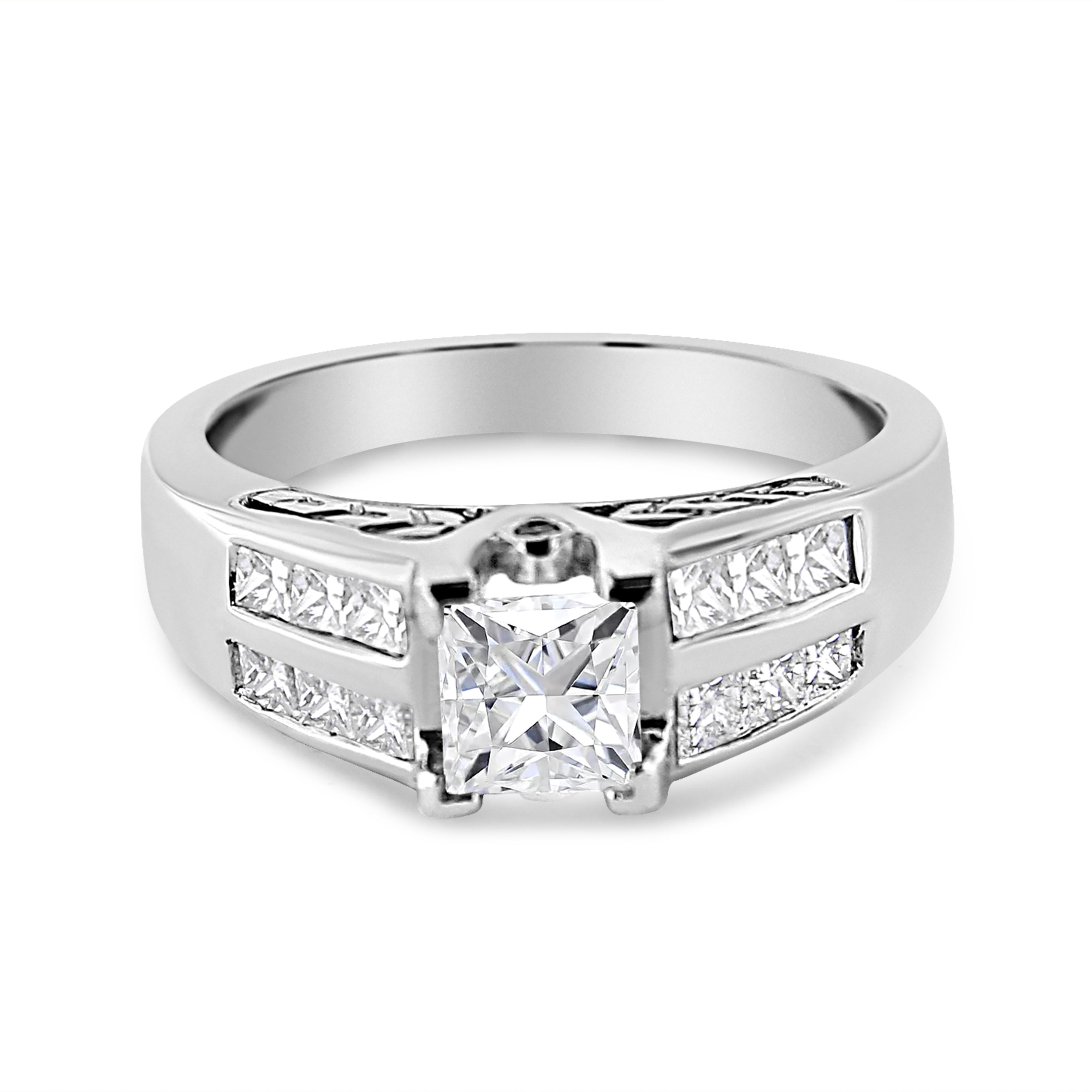 14K White Gold 1 1/4 Cttw Princess Cut Diamond Channel Set Engagement Ring H-I Color, SI1-SI2 Clarity - Ring Size 7 on sale at MyriadMart