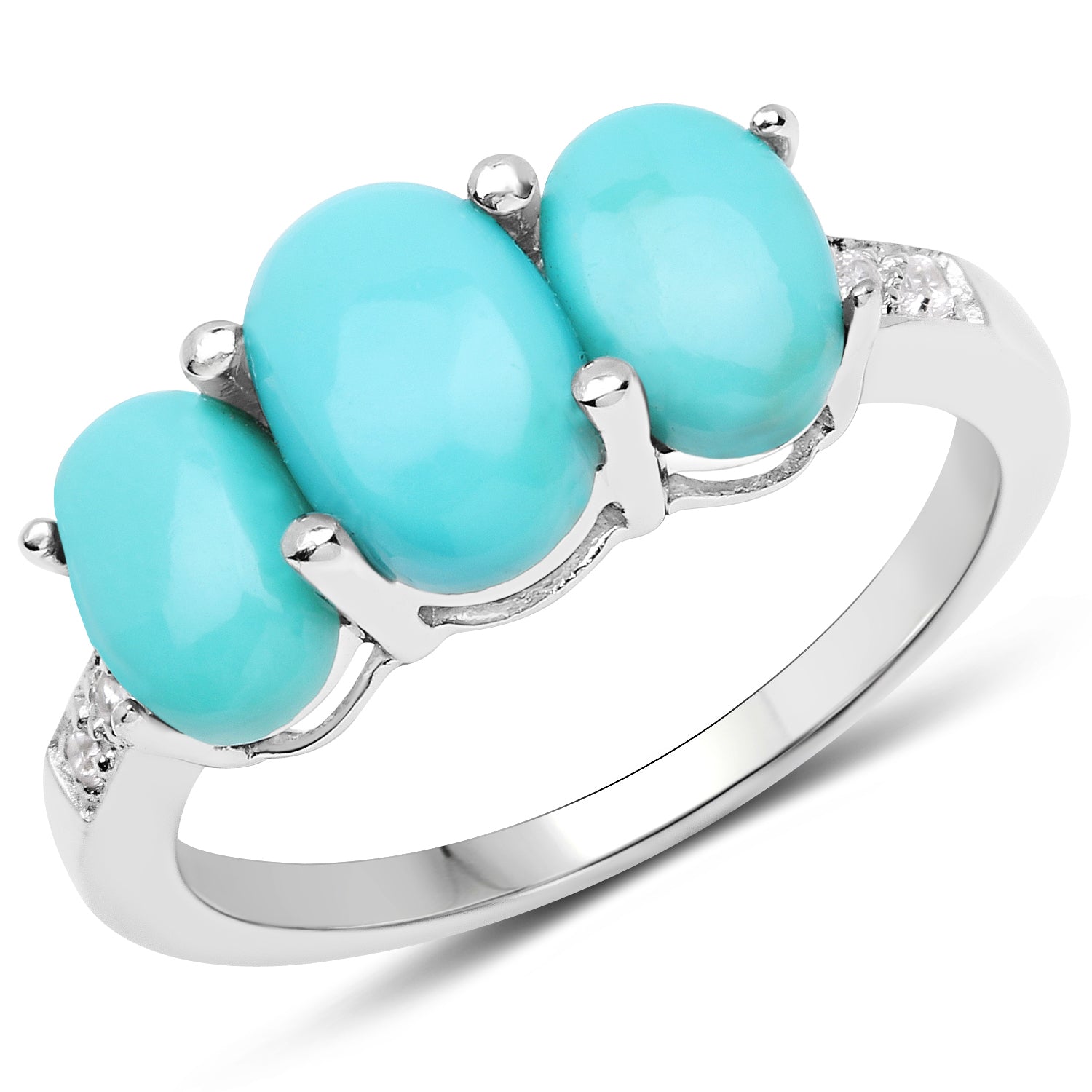 2.97 Carat Genuine Turquoise and White Zircon .925 Sterling Silver Ring on sale at MyriadMart
