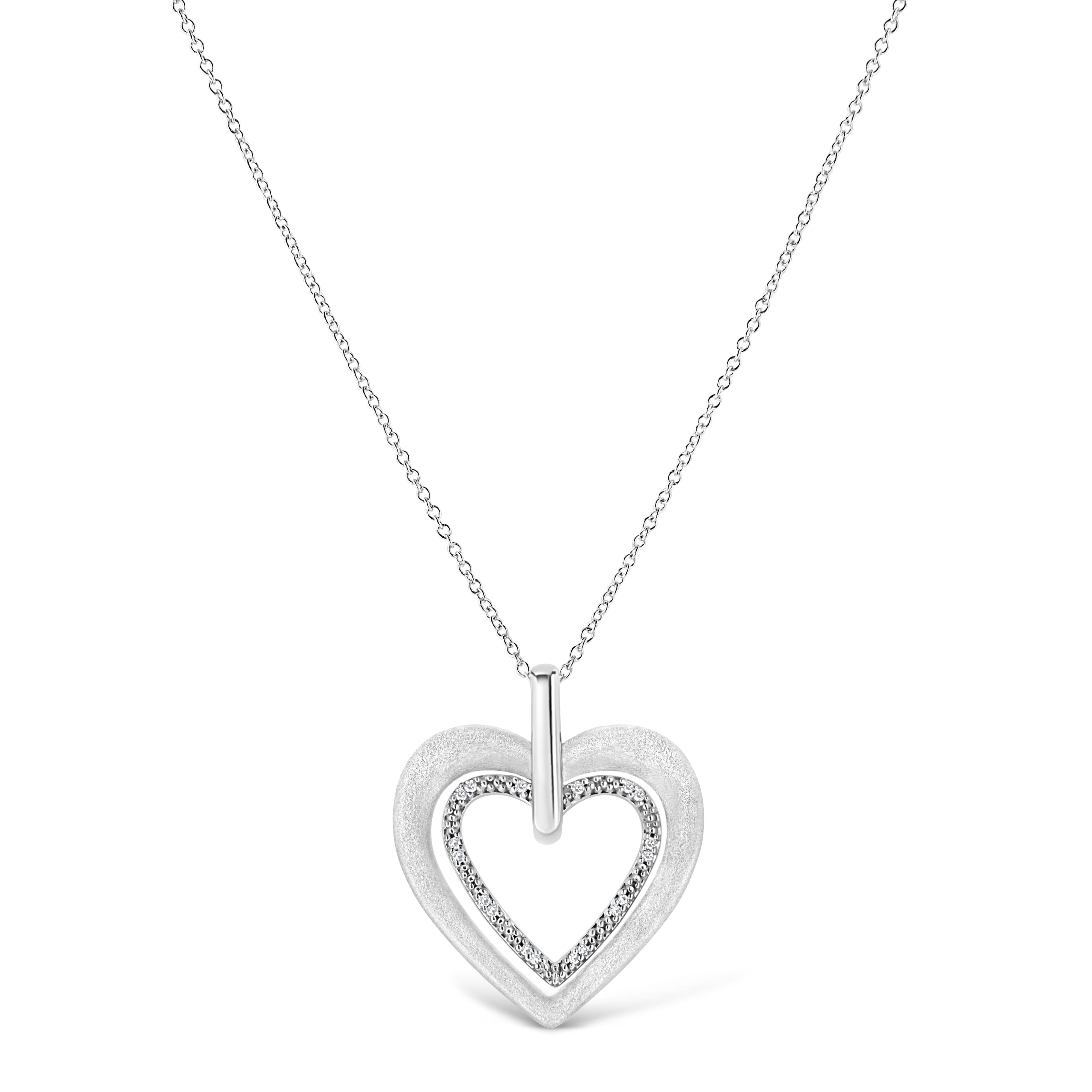 .925 Sterling Silver Prong-Set Diamond Accent Double Heart 18" Pendant Necklace I-J Color, I1-I2 Clarity on sale at MyriadMart