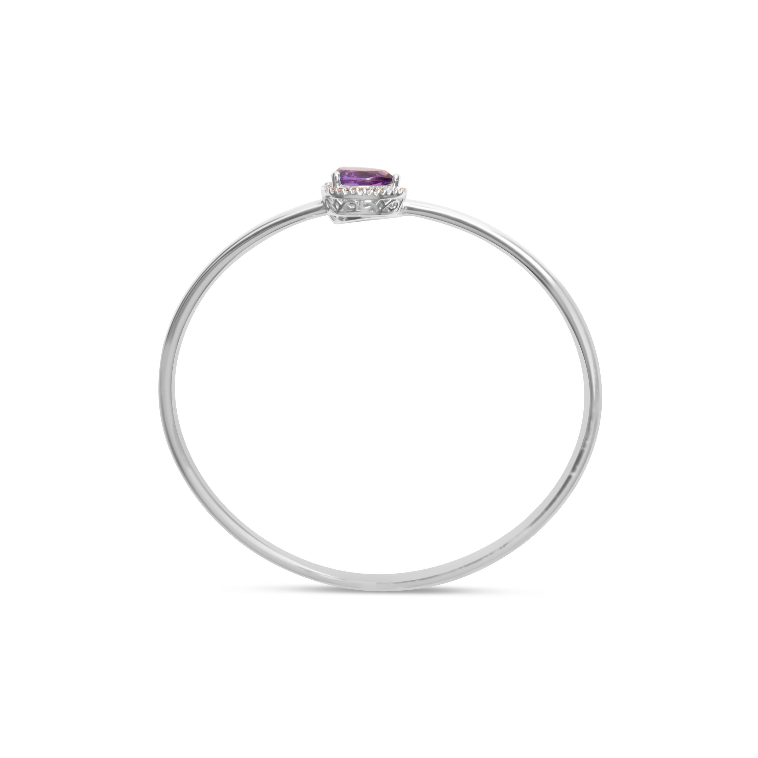 .925 Sterling Silver 8 x 5.5mm Pear Shape Amethyst and Diamond Accent Halo Bypass Bangle Bracelet H-I Color, SI1-SI2 Clarity - Fits up to 7" Inches on sale at MyriadMart