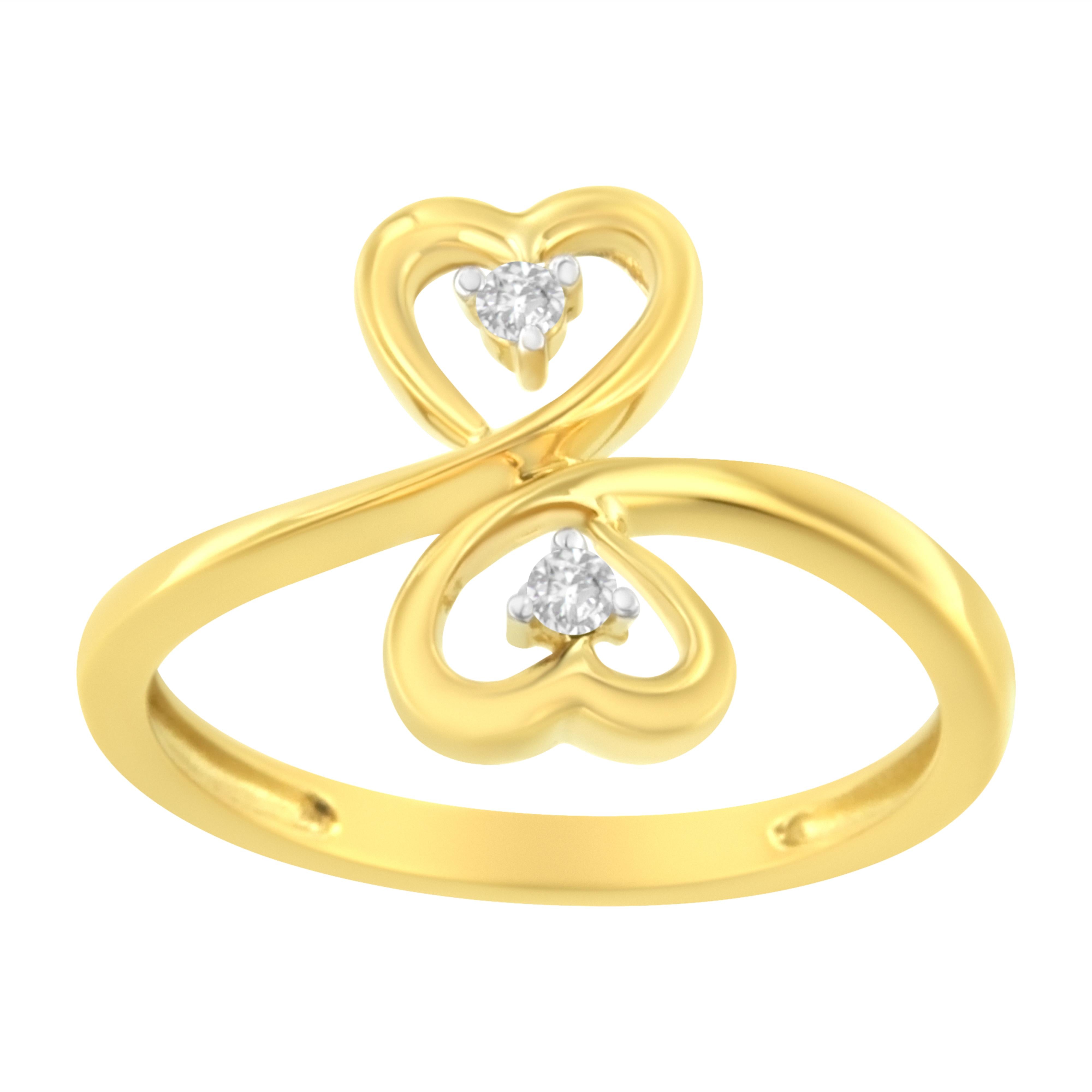 14KT Yellow Gold 1/20 ctw. Dual Heart Diamond Ring K-L, I1-I2 - Size 7 on sale at MyriadMart
