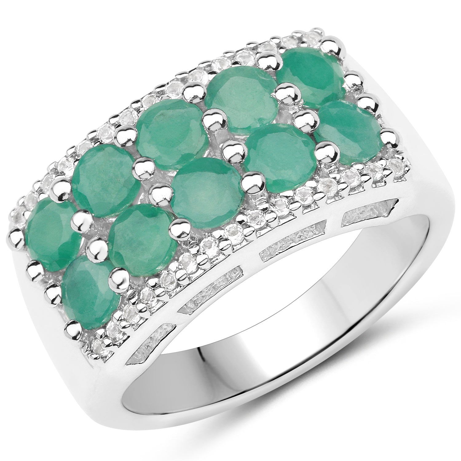 1.85 Carat Genuine Emerald and White Topaz .925 Sterling Silver Ring on sale at MyriadMart