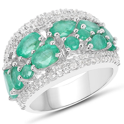 3.27 Carat Genuine Emerald and White Zircon .925 Sterling Silver Ring on sale at MyriadMart