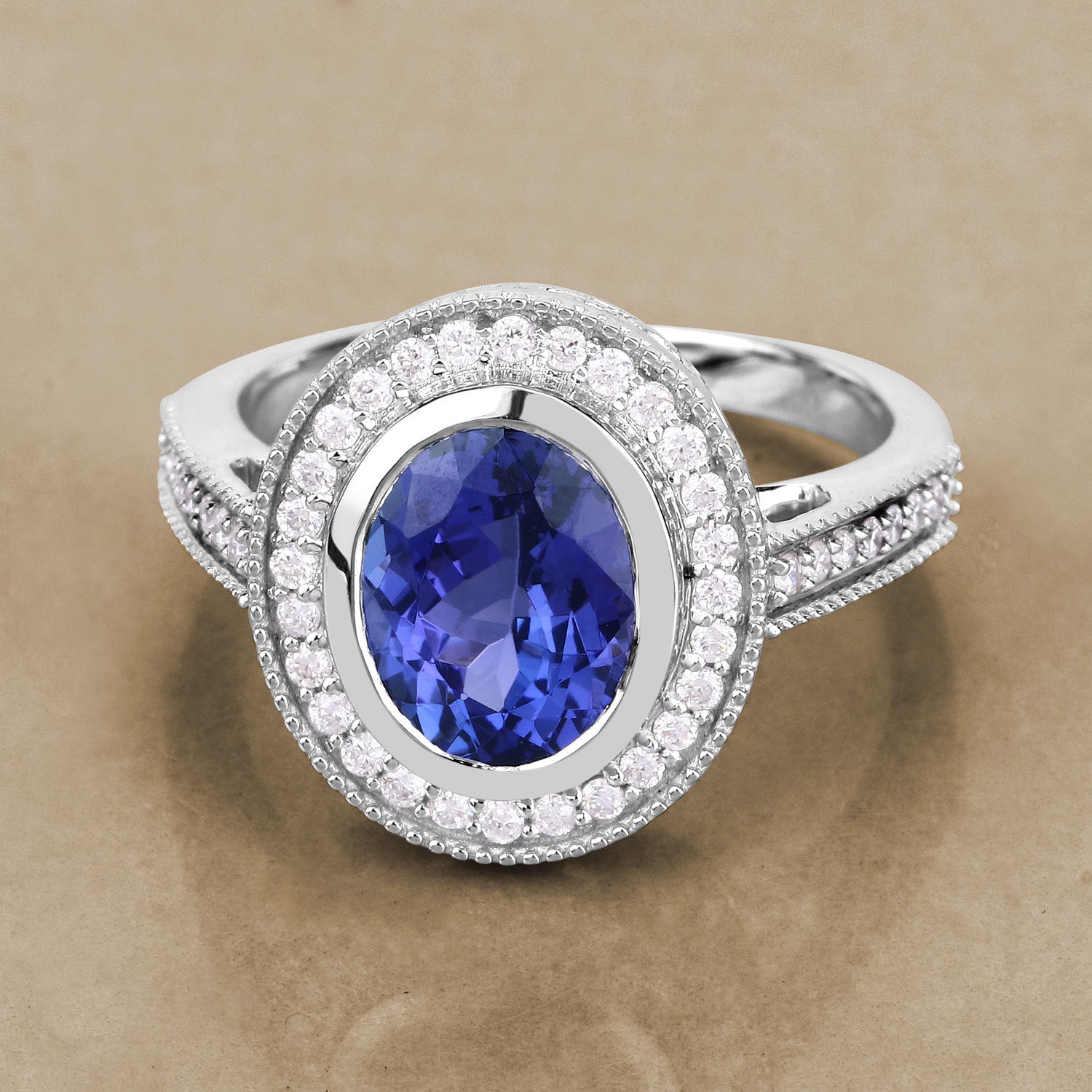 2.94 Carat Genuine Tanzanite and White Diamond 14K White Gold Ring on sale at MyriadMart
