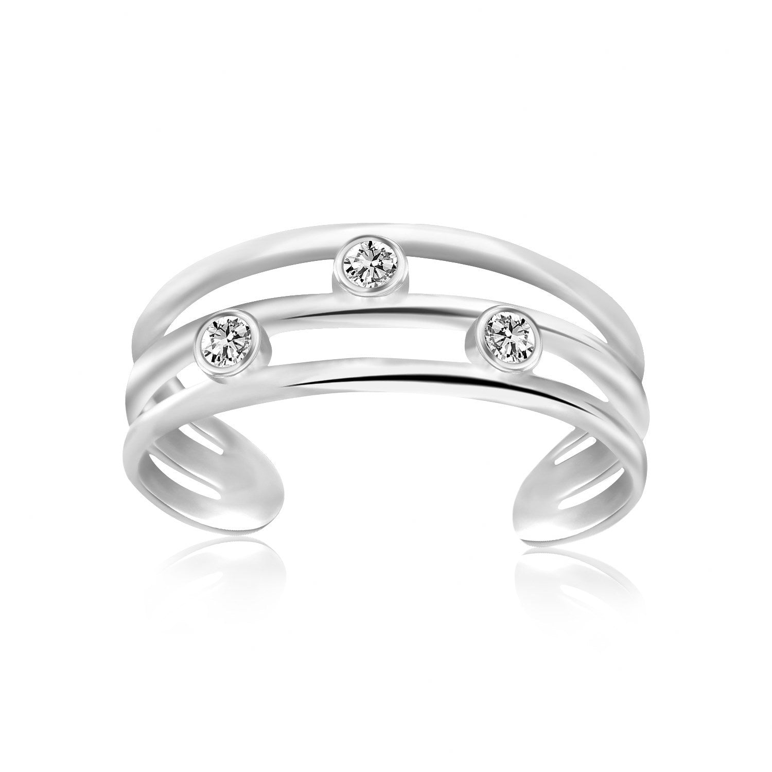 Sterling Silver Rhodium Plated Triple Line Open Motif Cubic Zirconia Toe Ring on sale at MyriadMart
