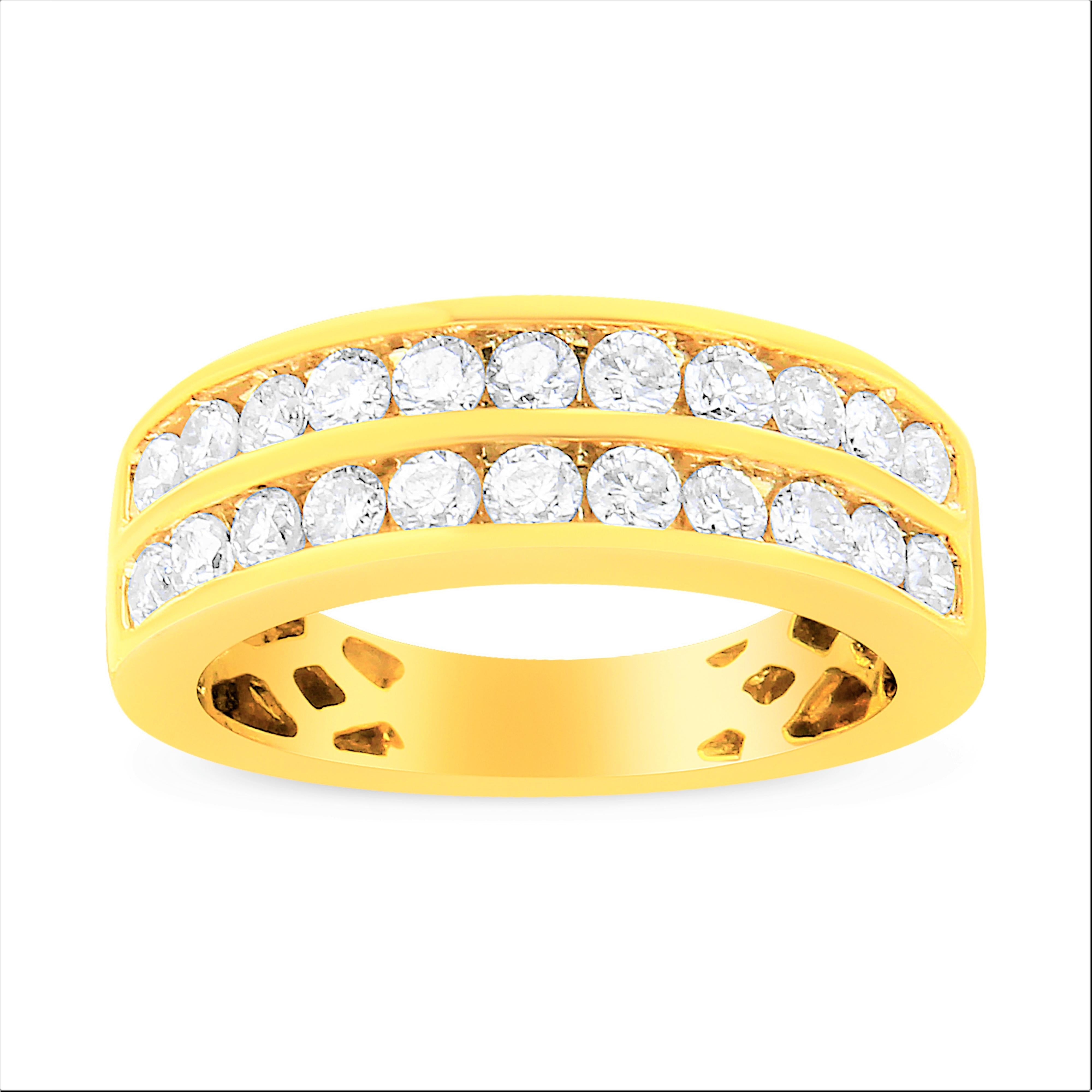 10K Yellow Gold Two-Row Diamond Band Ring 1 Cttw, J-K Color, I1-I2 Clarity - Size 6 on sale at MyriadMart