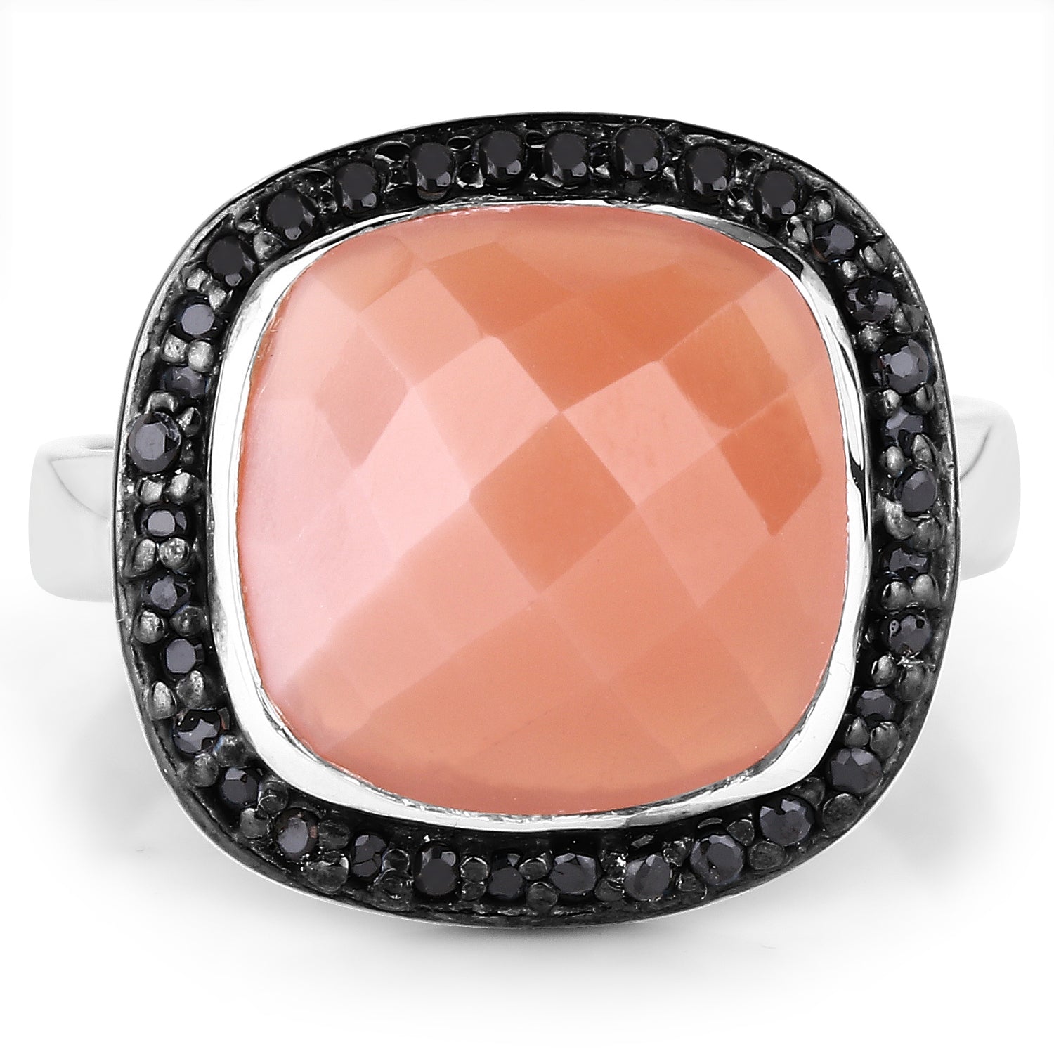 6.46 Carat Genuine Peach Moonstone and Black Spinel .925 Sterling Silver Ring on sale at MyriadMart