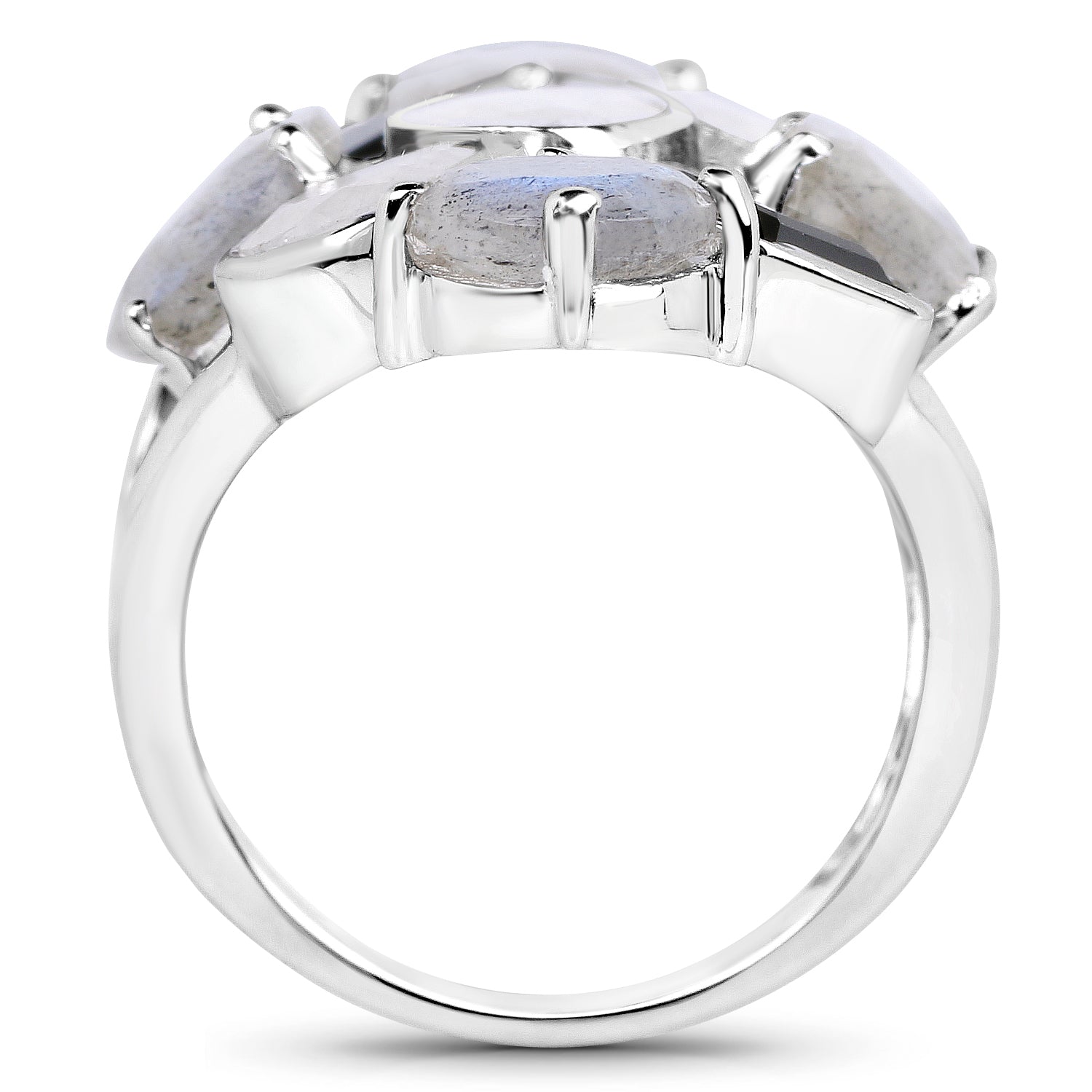 10.30 Carat Genuine White Rainbow Moonstone, Labradorite And Black Onyx .925 Sterling Silver Ring on sale at MyriadMart