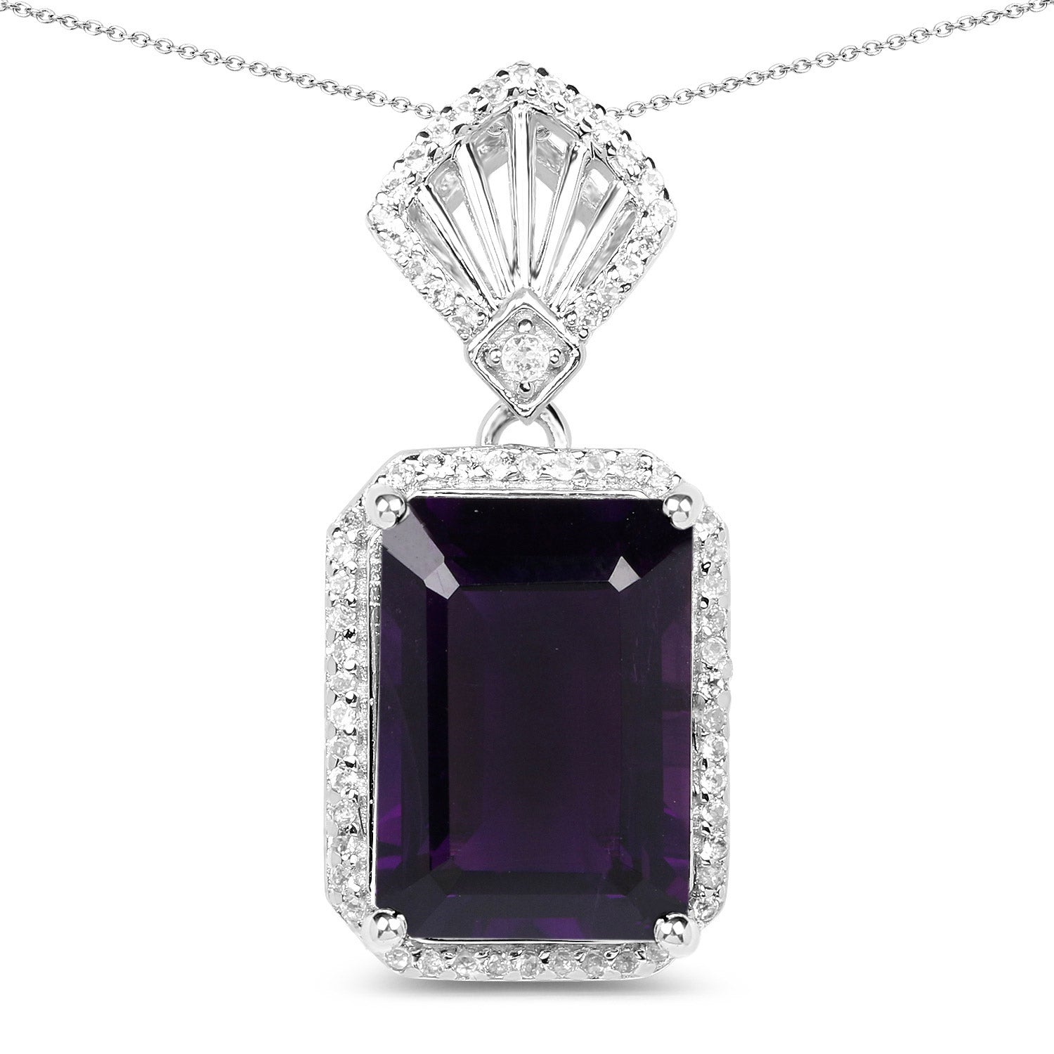 7.37 Carat Genuine Amethyst and White Zircon .925 Sterling Silver Pendant on sale at MyriadMart