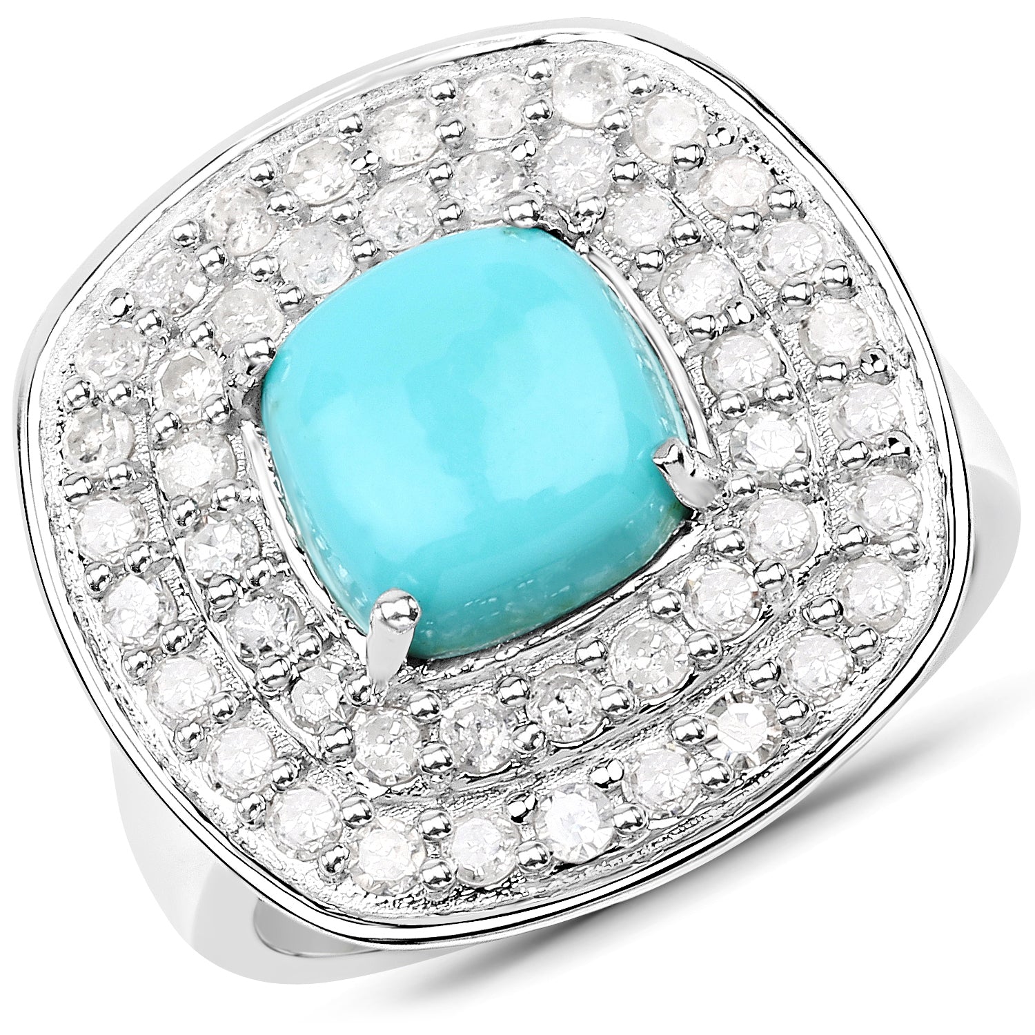 2.80 Carat Genuine Turquoise and White Diamond .925 Sterling Silver Ring on sale at MyriadMart