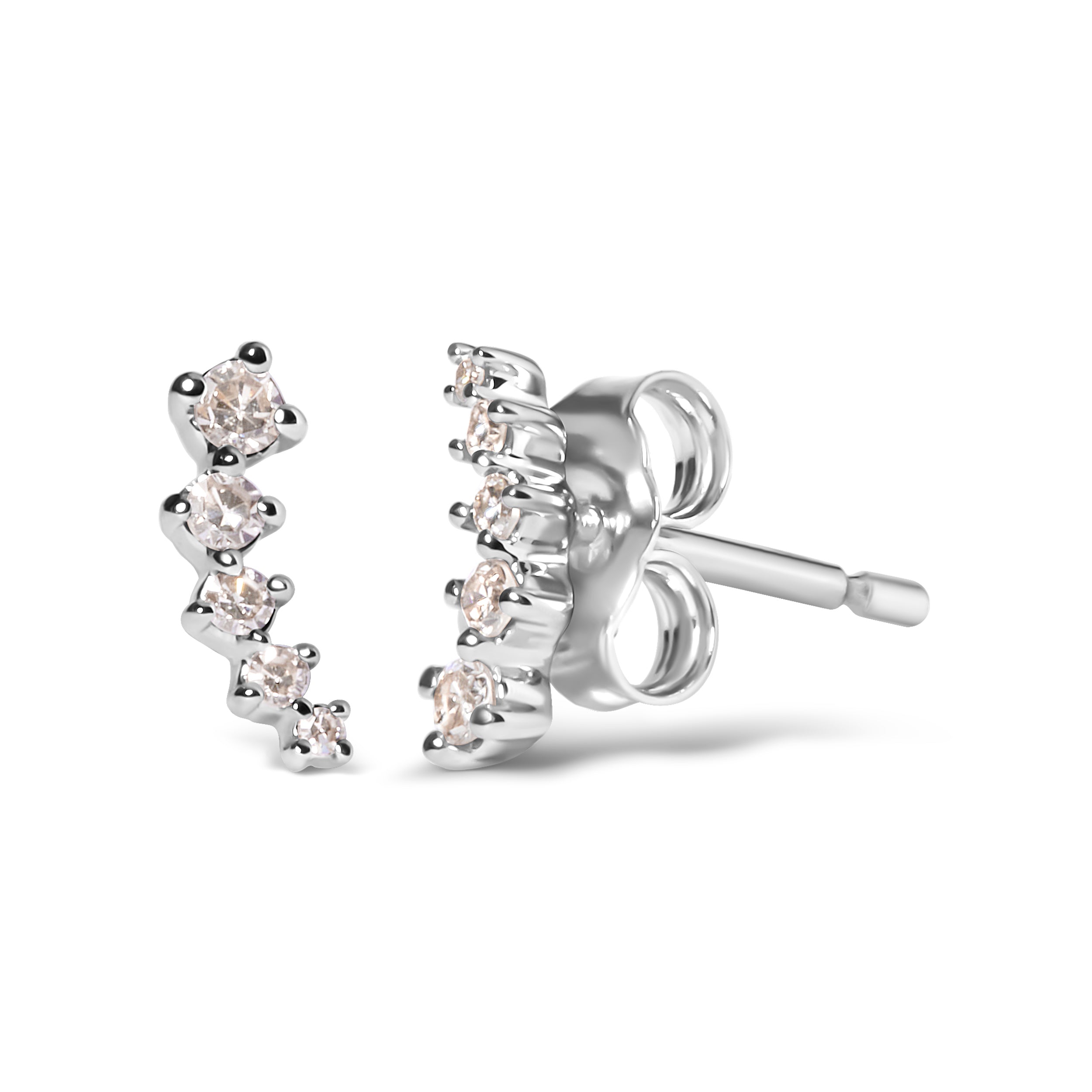 10K White Gold 1/10 Cttw Diamond Journey Style Climber Stud Earrings H-I Color, I1-I2 Clarity on sale at MyriadMart