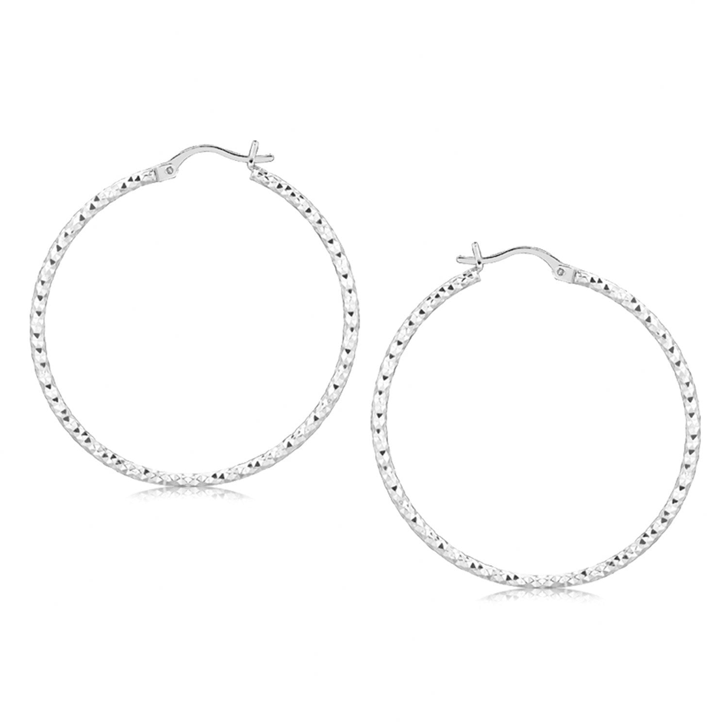 Sterling Silver Rhodium Plated Large Faceted Style Hoop Earrings on sale at MyriadMart