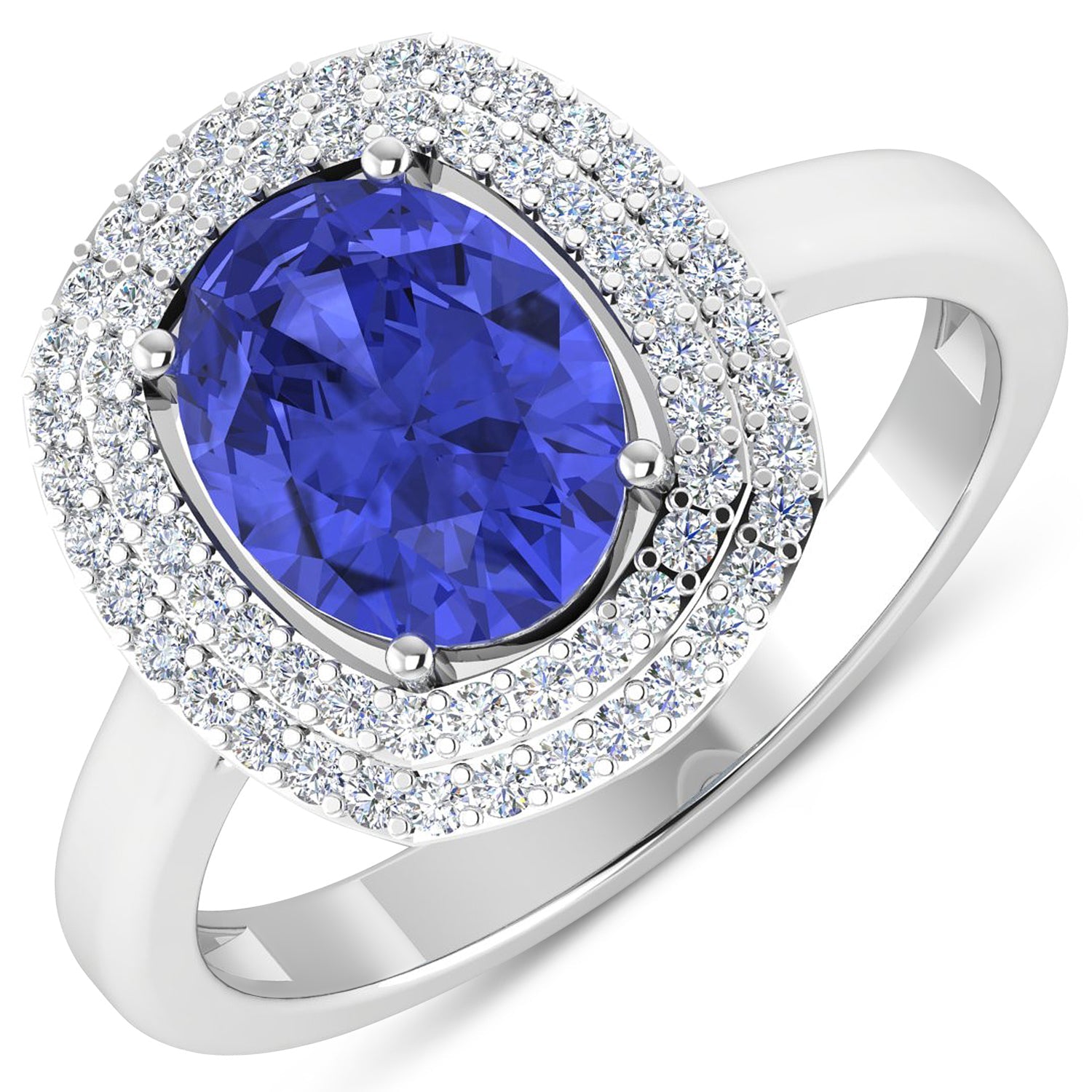 2.02 Carat Genuine Tanzanite and White Diamond 14K White Gold Ring on sale at MyriadMart
