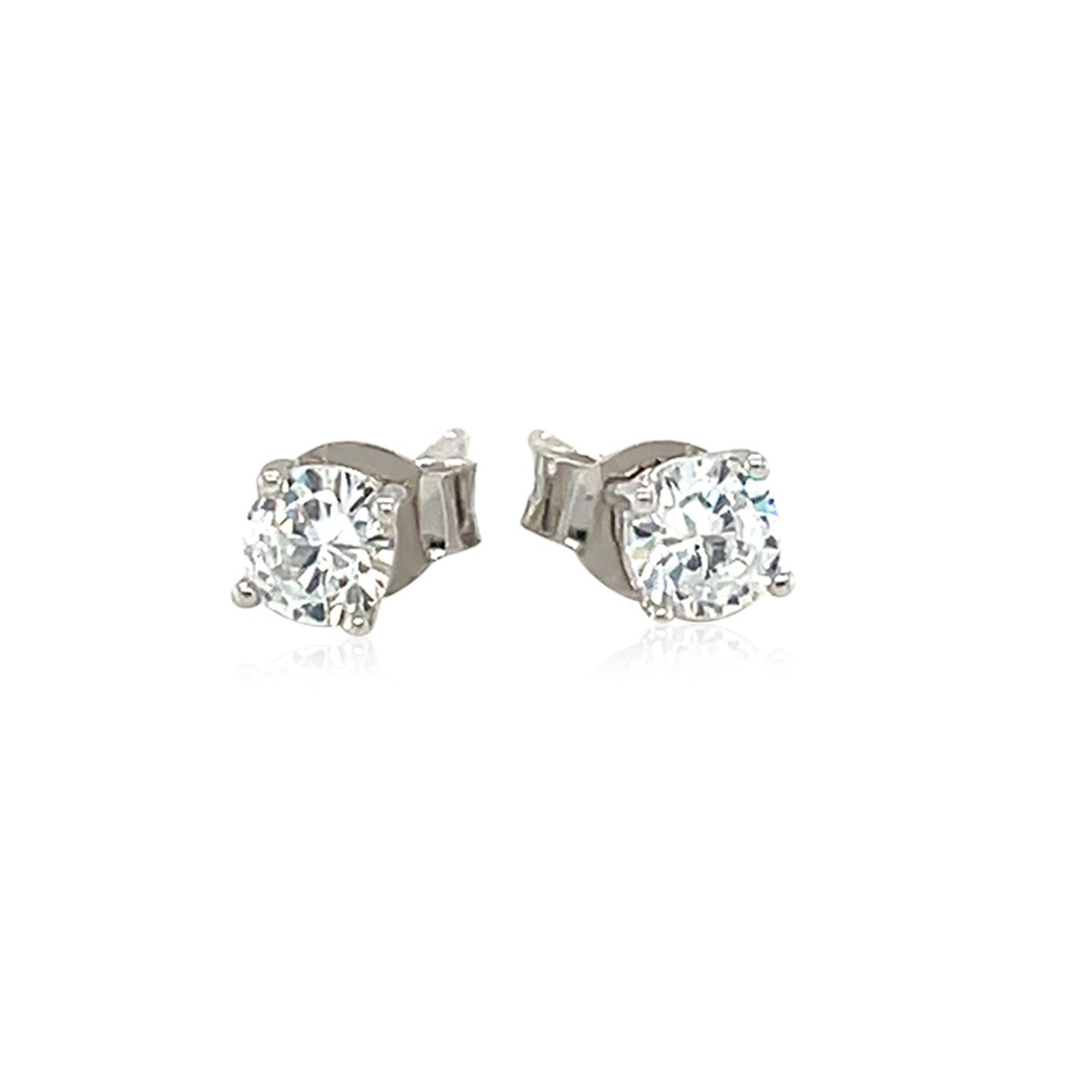 Sterling Silver 4mm Faceted White Cubic Zirconia Stud Earrings on sale at MyriadMart