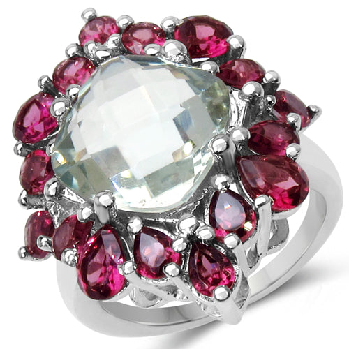8.61 Carat Genuine Green Amethyst & Rhodolite .925 Sterling Silver Ring on sale at MyriadMart