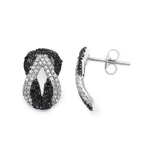 1.05 Carat Genuine Black Diamond & White Diamond .925 Sterling Silver Earrings on sale at MyriadMart