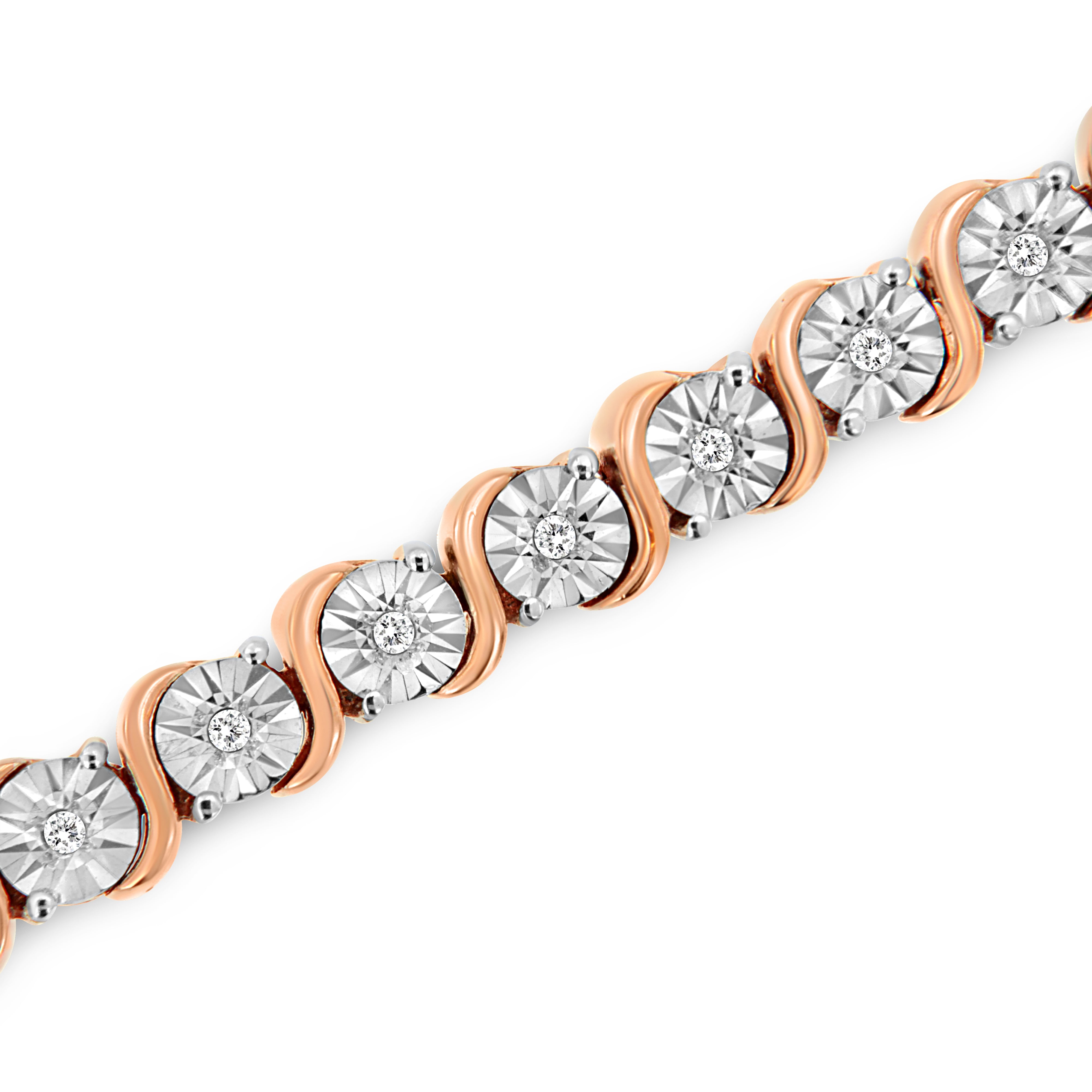 14K Rose Gold Plated .925 Sterling Silver 1/4 Cttw Diamond Round Miracle Plate and "S" Link Tennis Bracelet I-J Color, I2- I3 Clarity - 7" on sale at MyriadMart