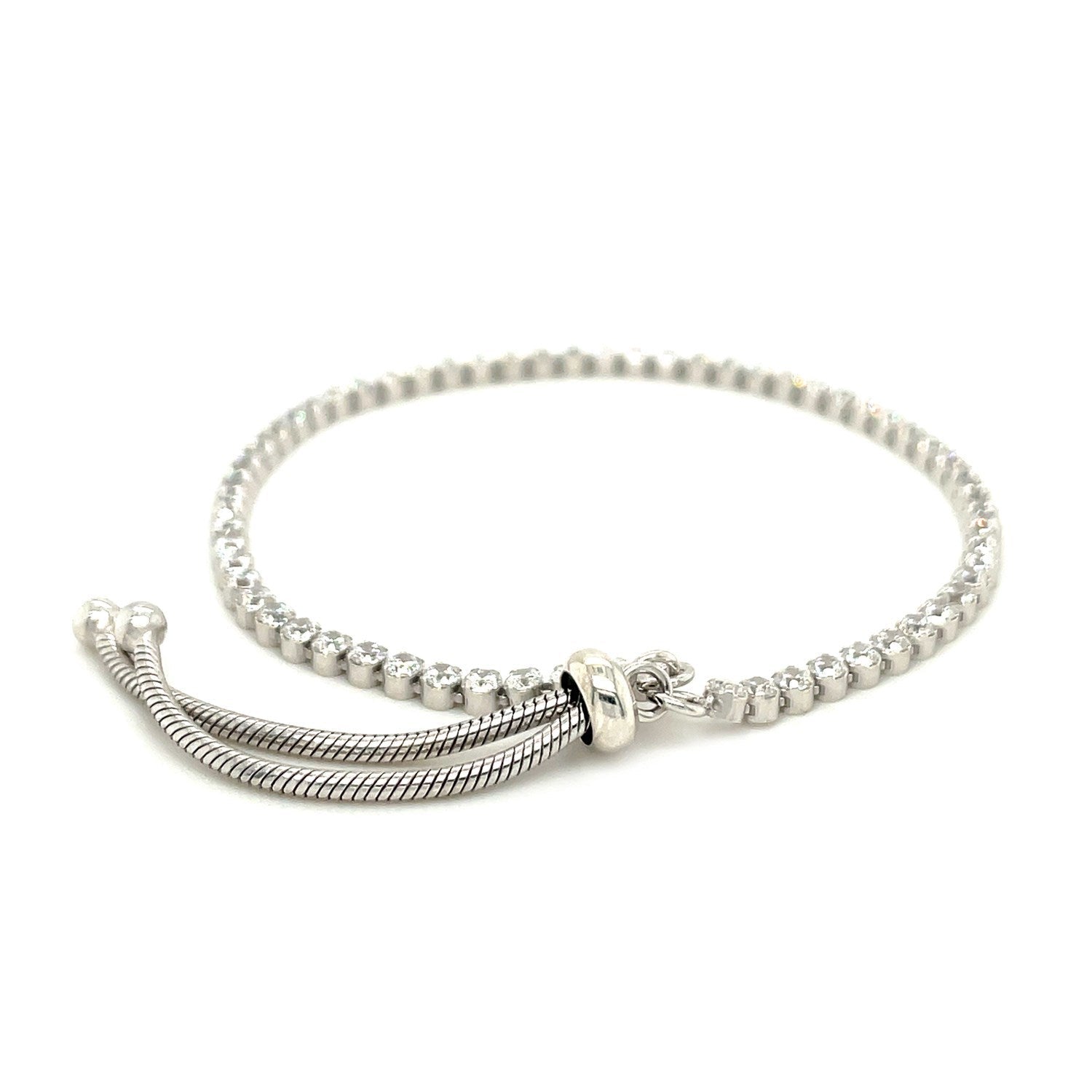 Adjustable Tennis Style Bracelet with Cubic Zirconia in Sterling Silver on sale at MyriadMart